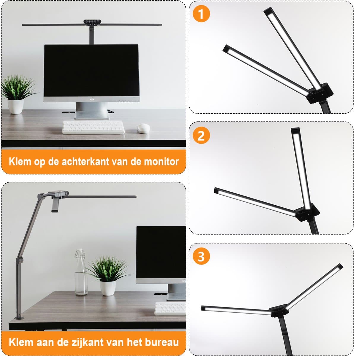 MUPOO Bureaulamp met Klem - 74 cm - LED Leeslamp Dimbaar - Daglichtlamp - 5 Kleuren licht - Moderne Tafellamp voor Monitor Studio - 24W - met Timer en Geheugenfunctie - Flexibel - Zwart thumbnail 4