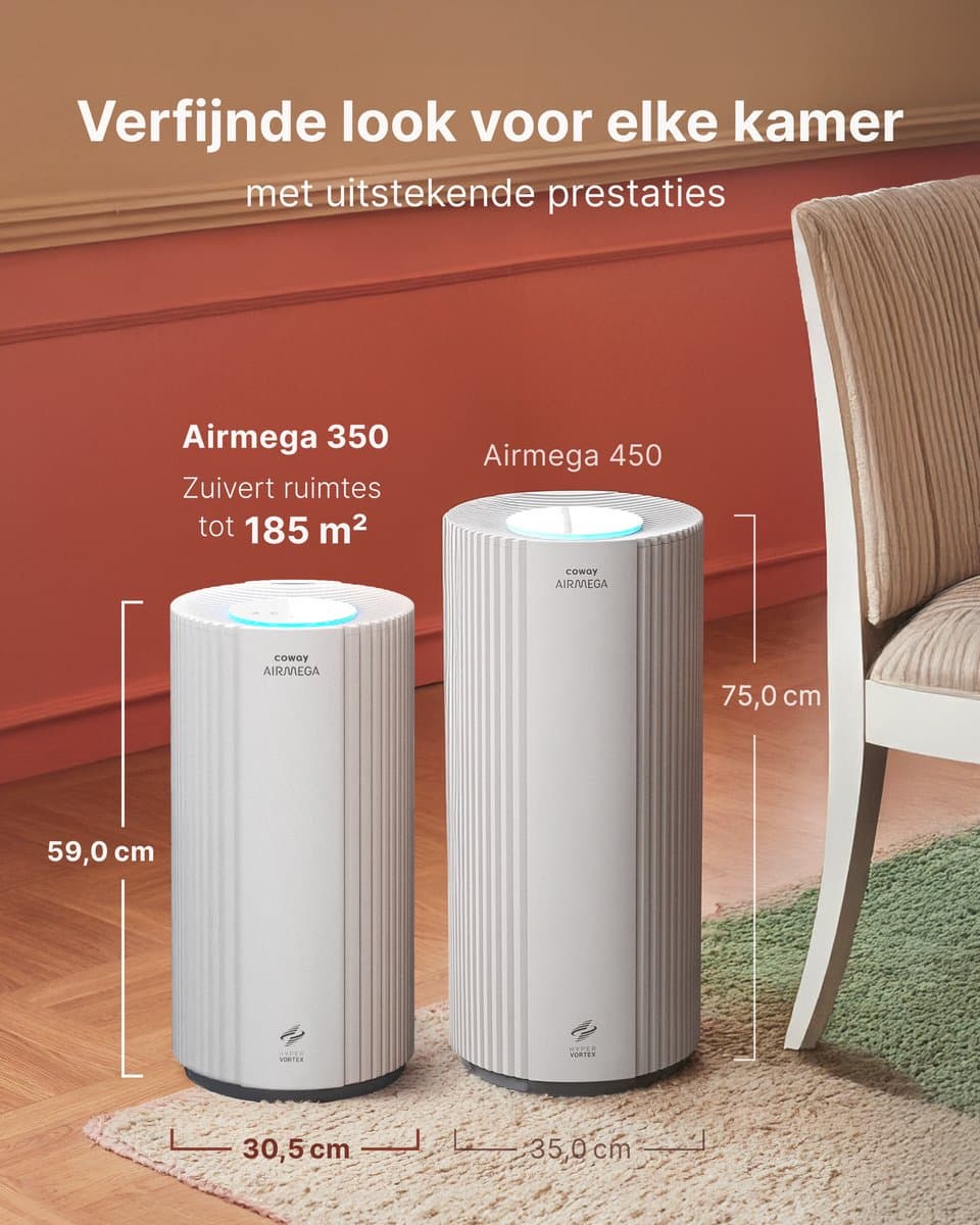 Coway Luchtreiniger – AIRMEGA 350 – met HEPA filter – Air Purifier – CADR 713 m³/u – voor grote ruimtes (tot 148 m²) – PM10 sensor – energiebesparende modus – Wit thumbnail 6