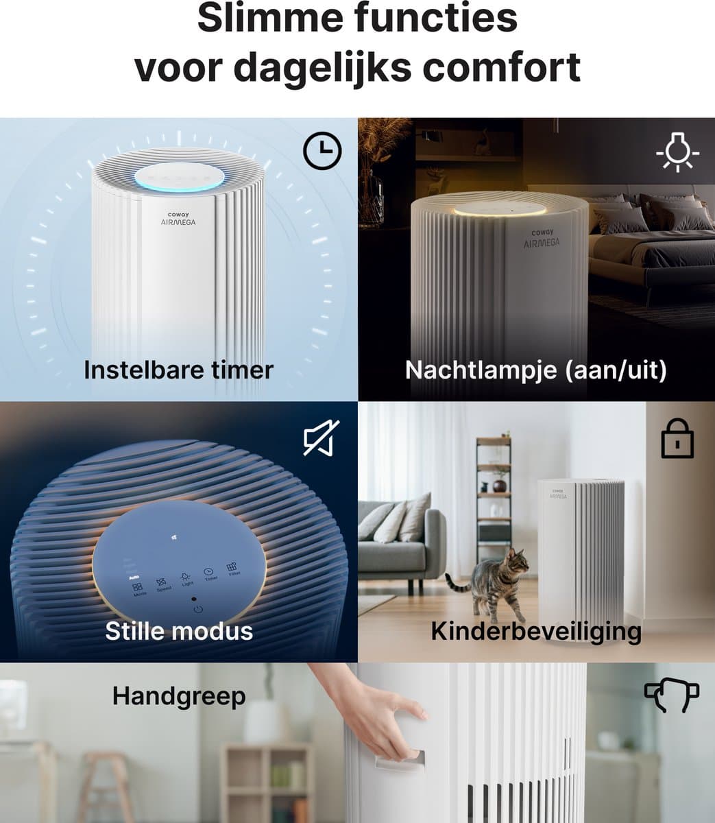 Coway Luchtreiniger – AIRMEGA 350 – met HEPA filter – Air Purifier – CADR 713 m³/u – voor grote ruimtes (tot 148 m²) – PM10 sensor – energiebesparende modus – Wit thumbnail 4