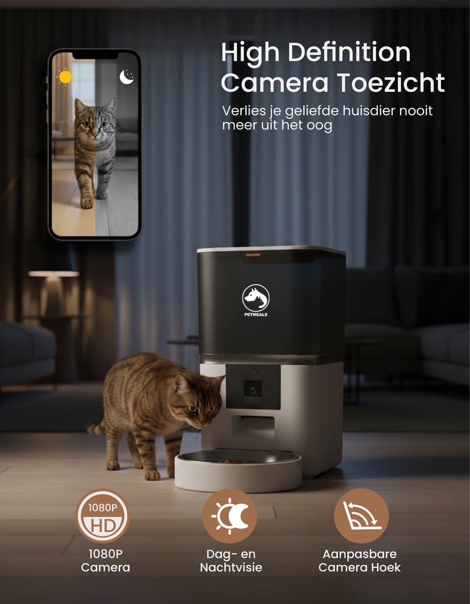 PetMeals® SmartFeed Pro - Automatische Voerbak - Full HD Camera - WiFi & App Bediening - 6L Inhoud - Voor Katten & Honden - Wit thumbnail 3