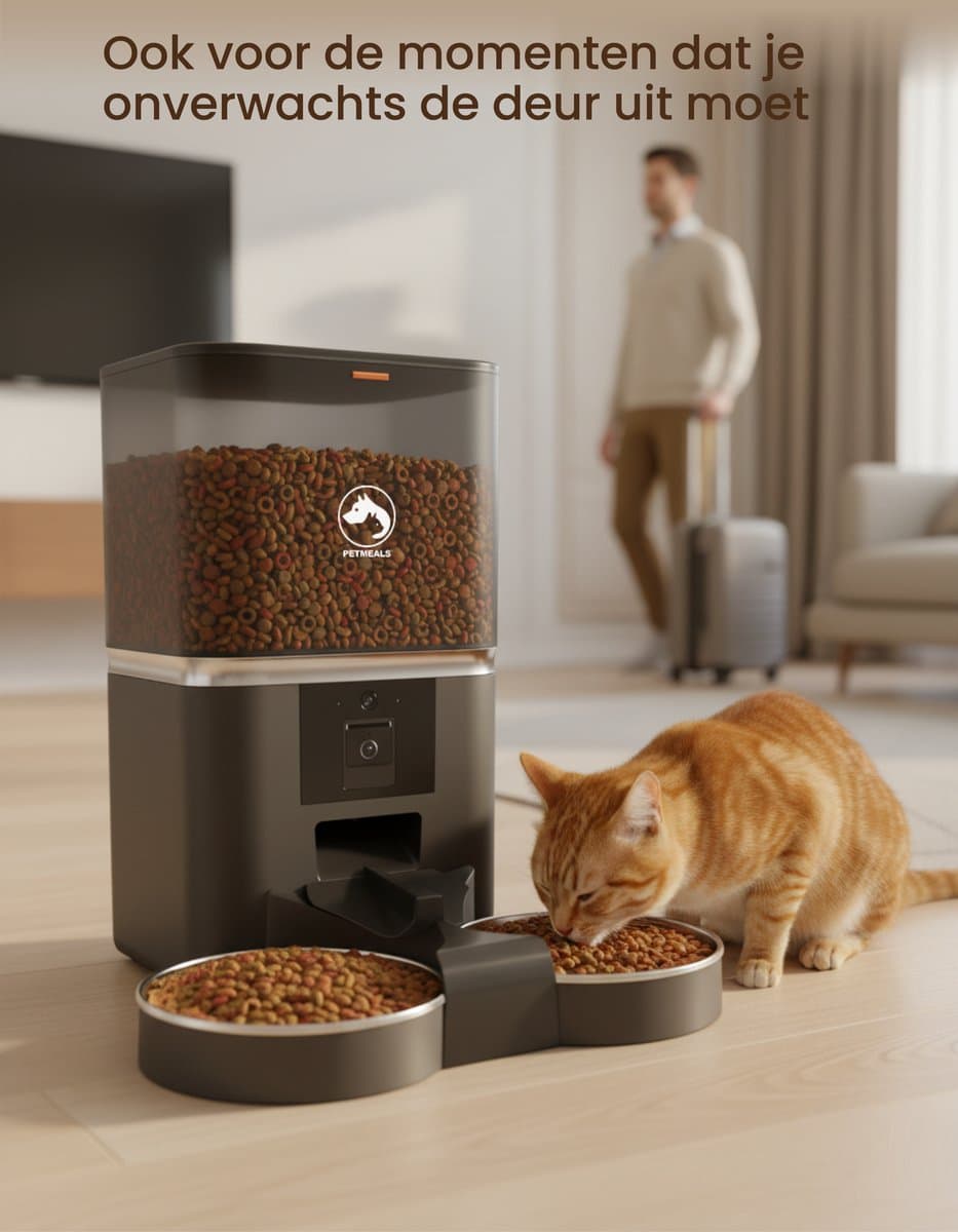 PetMeals® Automatische Voerbak Kat en Hond - Twee Voerbakken - met App en Camera - 6 L - Zwart thumbnail 4