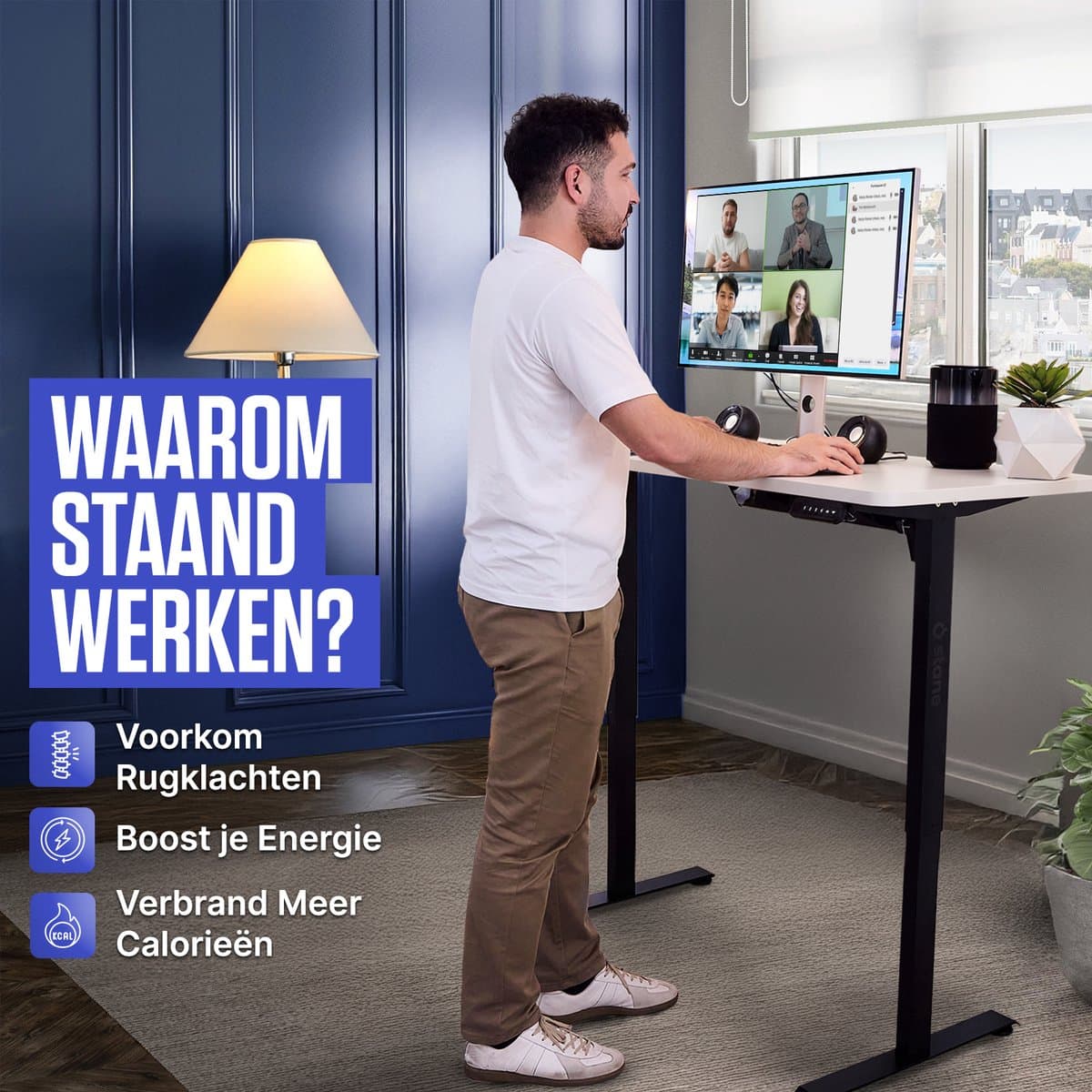 Stane Zit Sta Bureau Elektrisch Verstelbaar - 4 Geheugen Standen - Incl. Kabelgoot - 160 x 80 cm - Wit Blad, Zwart Frame thumbnail 6