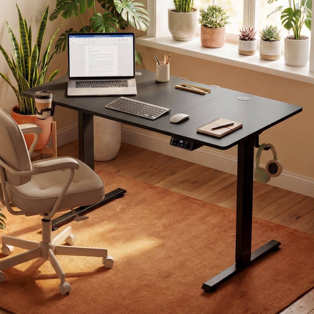 Casaria Zit sta bureau - Elektrisch Verstelbaar USB 140x60cm – Zwart thumbnail 2