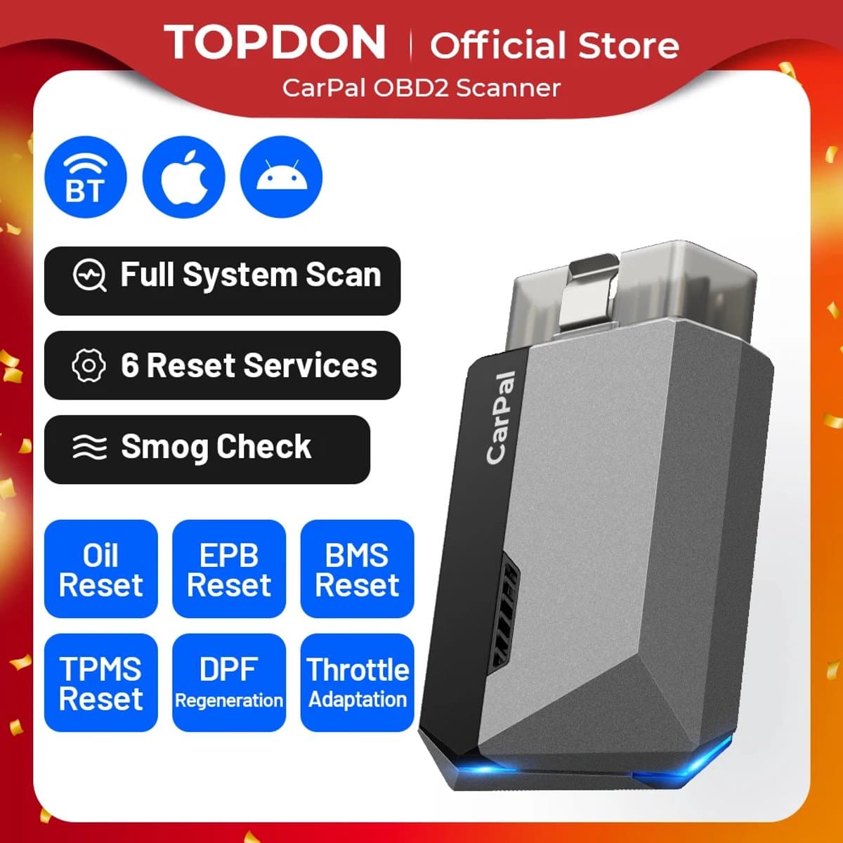 Topdon Carpal OBD2 Scanner - Uitleesapparaat - Bluetooth - IOS/ANDROID - 6 servicefuncties - Engels thumbnail 3