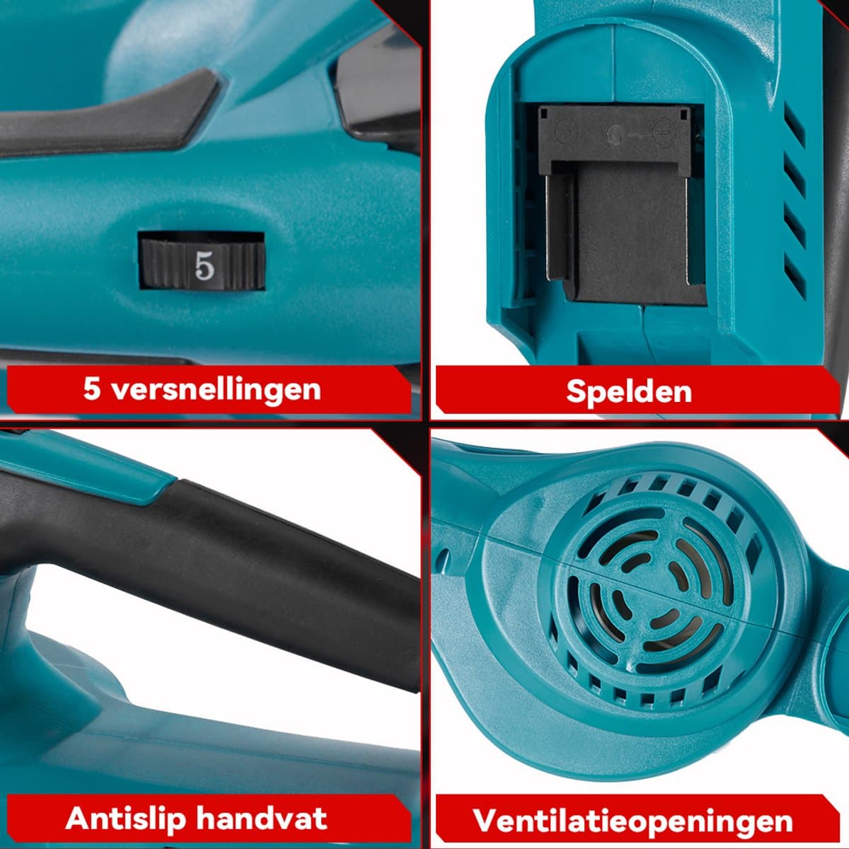ONEVAN Accu Bladblazer 21 V - 219 km/u Elektrische Bladblazer - 5 versnellingen - met 2x accu's - draadloze bladblazer voor tuin, bladeren, stof en sneeuw thumbnail 4