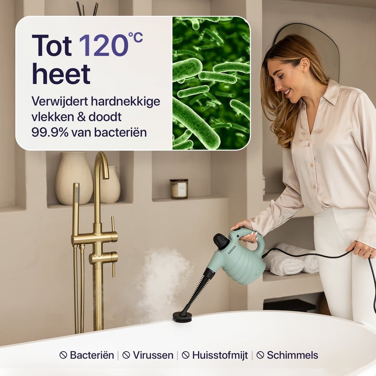 LUMAN 16 in 1 Stoomreiniger C1 - Handstoomreiniger - Handstomer - Vlekkenreiniger - Tapijtreiniger - Incl. Opbergtas en 16 Opzetstukken - 1050 Watt - 450 ML - Groen thumbnail 2