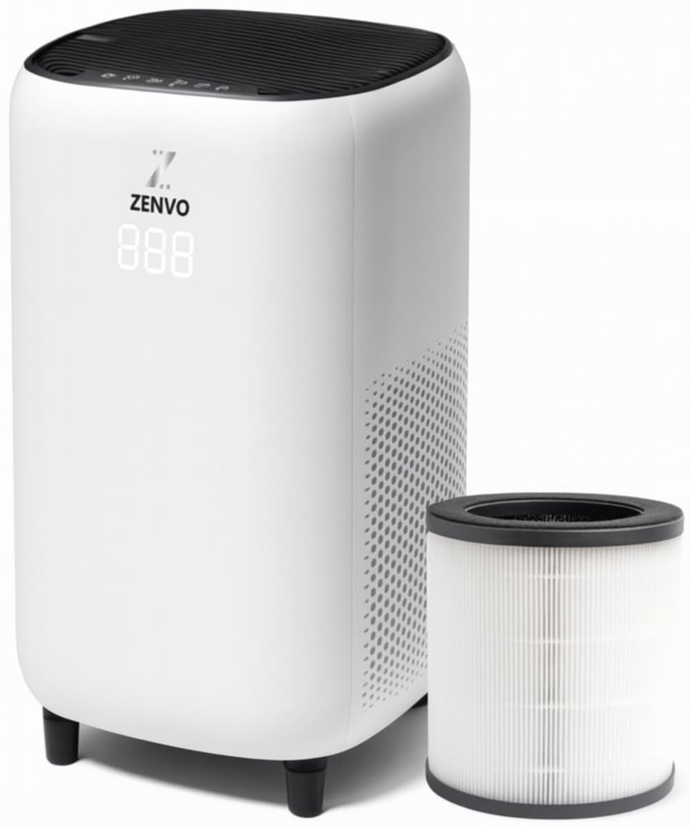 Zenvo Luchtreiniger XL - HEPA 13 Filter - CADR 360 m³/u - Tot 50 m² - Luchtkwaliteitssensor - 4 Standen - Voor Pollen, Fijnstof & Huisstof