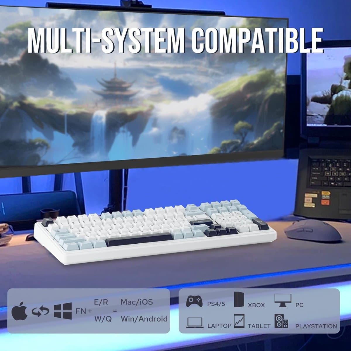 EPOMAKER x AULA F99 - Wit/Blauw - Mechanisch Draadloos Toetsenbord - RGB - 100% - QWERTY - Gaming Keyboard - Leobog Reaper Switch thumbnail 7