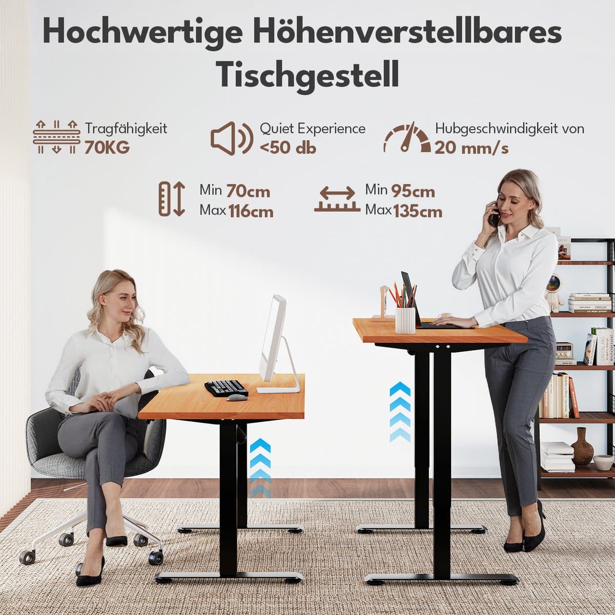 Zit-sta bureau frame met omgekeerde enkele motor - 3 geheugenstanden en USB-aansluiting - Extra stabiel 65x45mm buisprofiel thumbnail 4