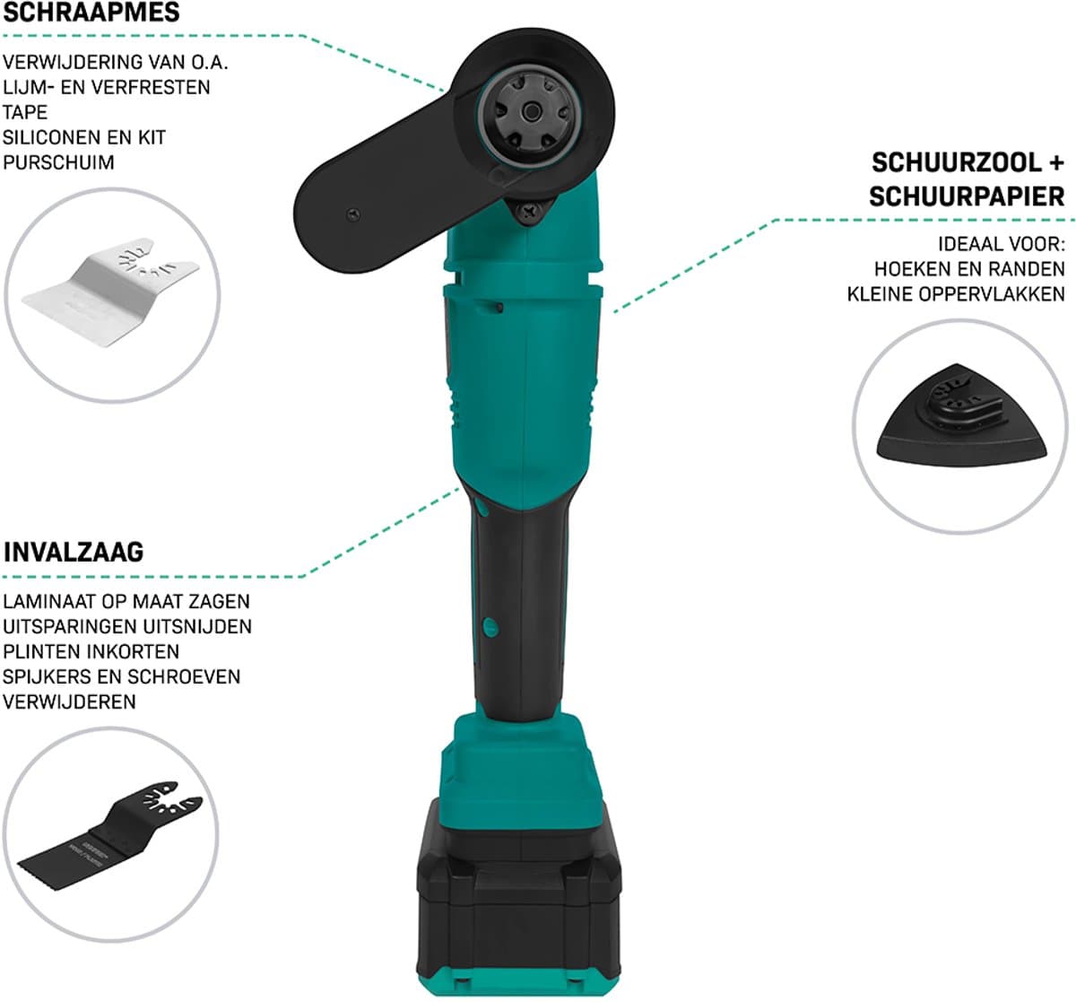 VONROC Accu Multitool 20V - met schraapmes, invalzaagblad, schuurzool en schuurpapier - 6 snel-heden: 7.000 - 19.000 rpm - Incl. 4.0Ah accu en snellader thumbnail 3
