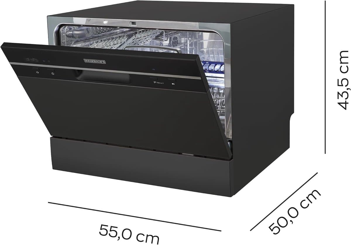 Heinrich's HTG 8840 mini vaatwasser - 7 programma's - gebruik slechts 6,5 liter per cyclus - zwart thumbnail 3