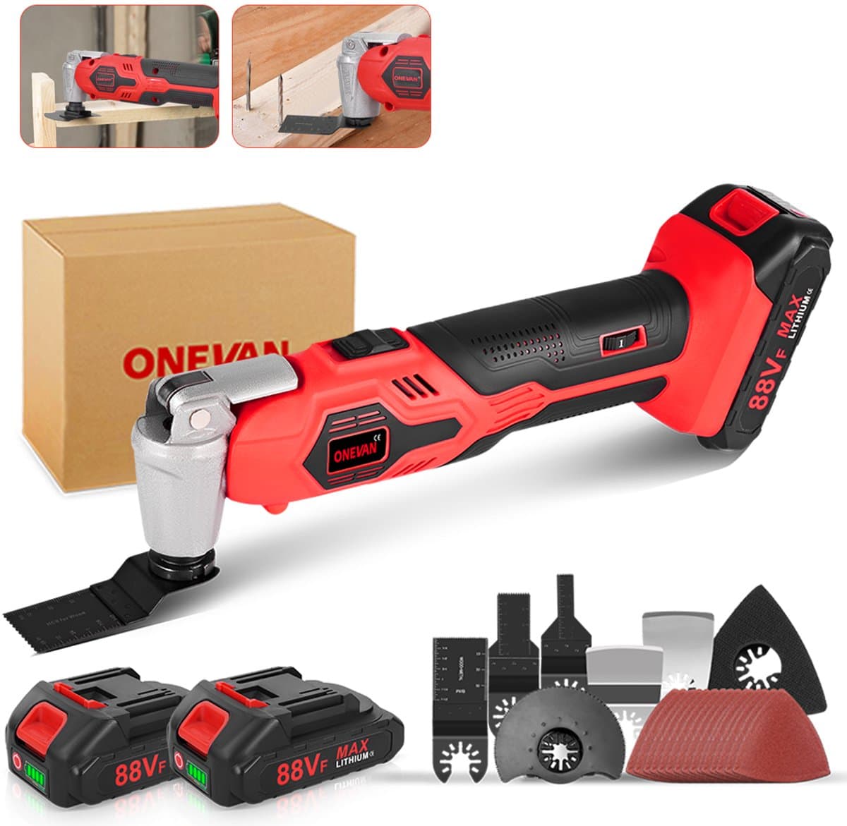 ONEVAN Accu Multitool - met 2x Accu's & 22x Accessoires - Oscillerend Gereedschapsset - 20.000 tpm - 6 variabele snelheden - voor verwijderen, schrapen en zagen