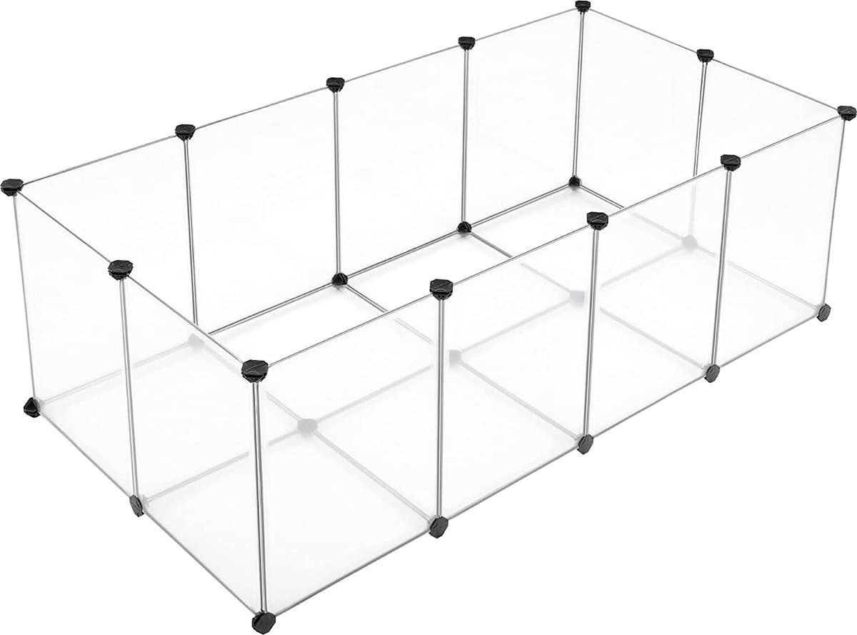 Hoppa! Huisdier ren / speelbox met bodem, 20 panelen, DIY behuizing, hek, kooi voor kleine dieren, cavia's, hamsters, konijntjes, huisdier ren, wit