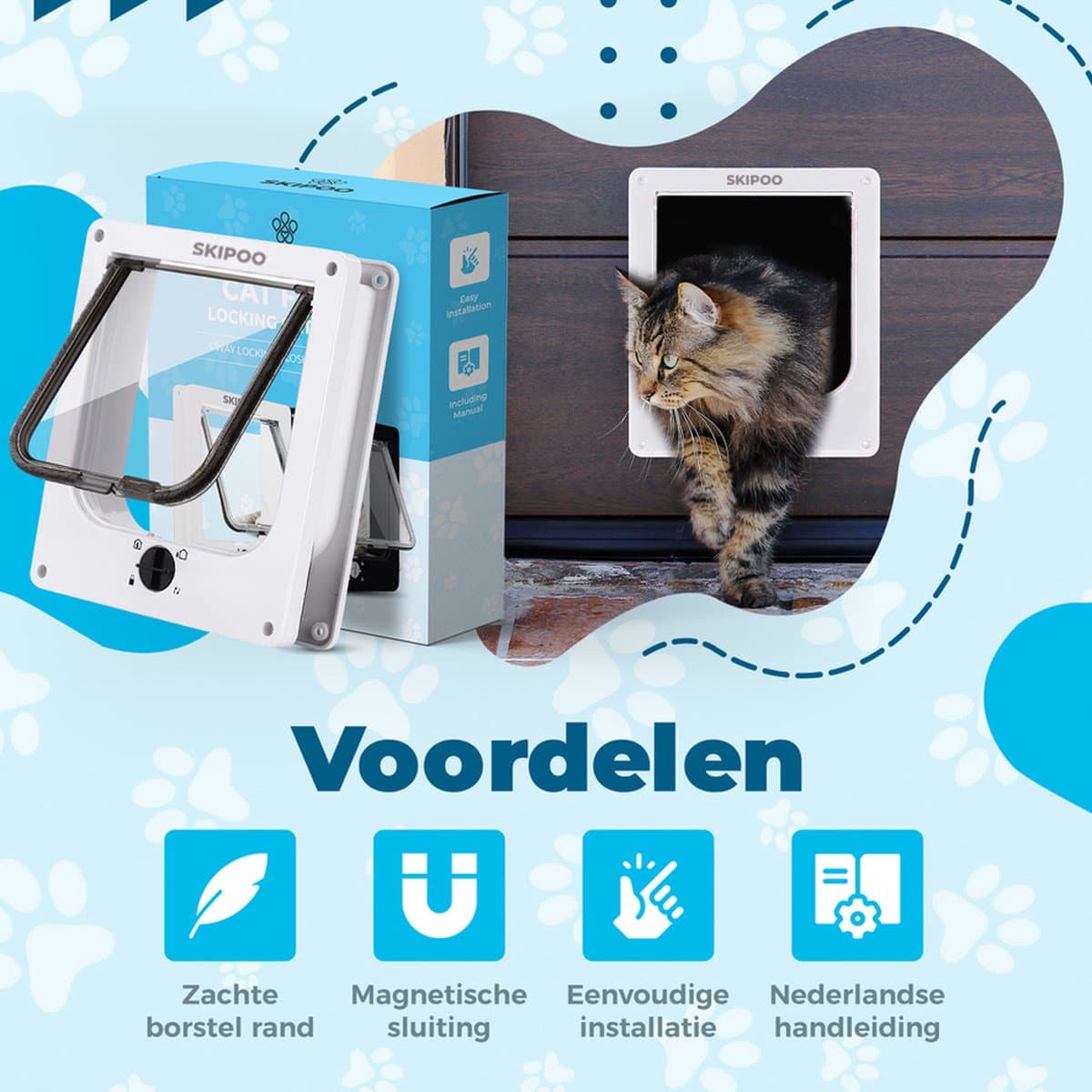 Skipoo Kattenluik met Tunnel - 27 x 23,5 cm - Grote Kat - 4 Vergrendelingsstanden - Wit thumbnail 3