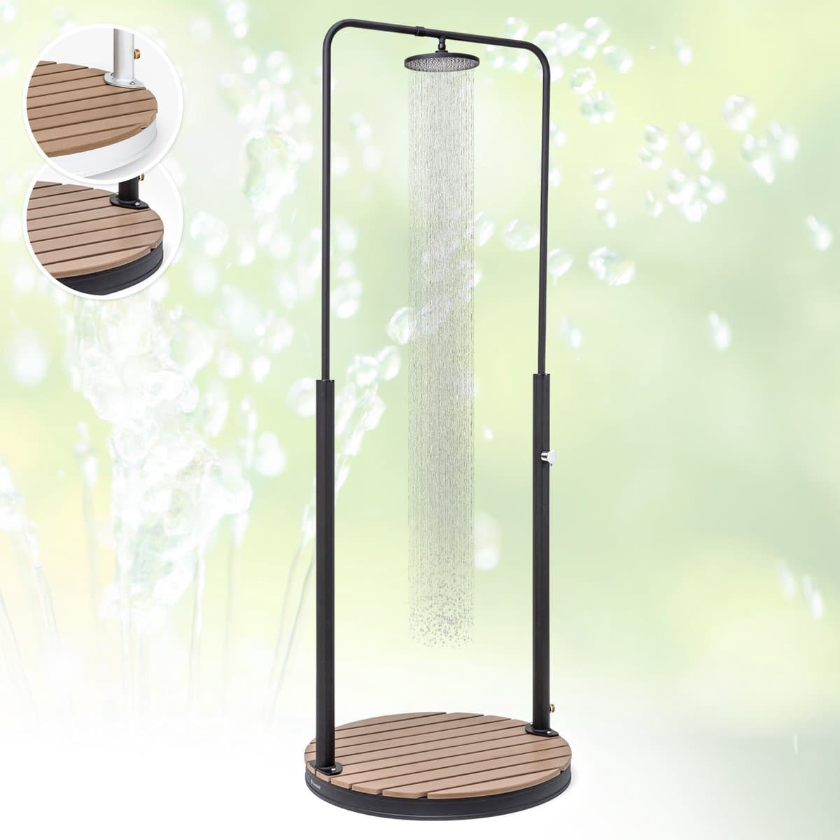 Blumfeldt Mobiele Tuindouche, Buitendouche voor Tuin, Bodemdouche met Verstelbare Douchekop, Tuindouche met Houtlook voor Zwembad & Sauna, Waterdicht, Vorst- en UV-bestendig