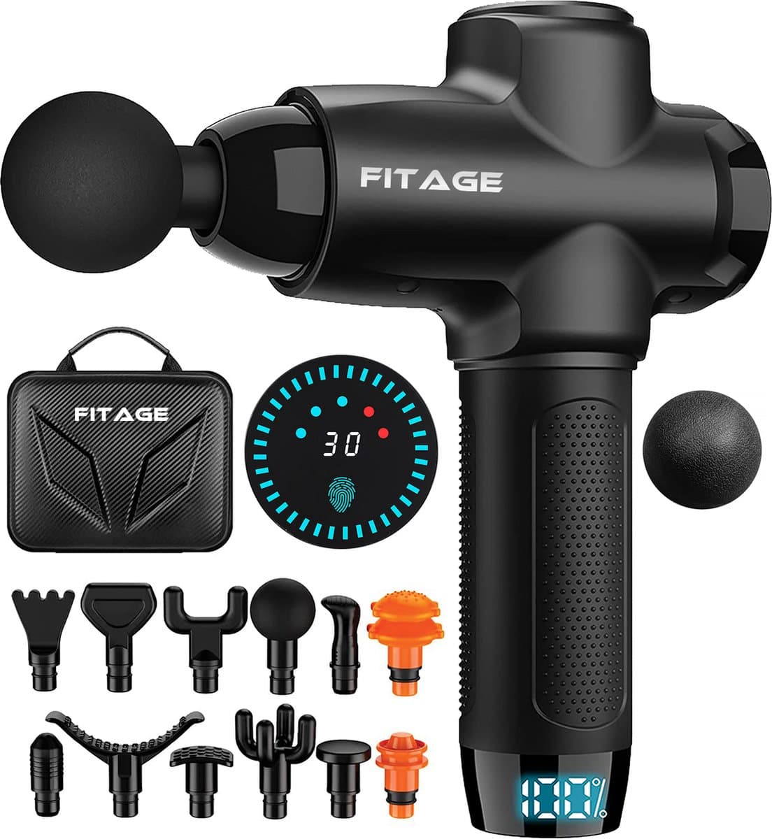FITAGE Massage Gun: 30 standen, 12 opzetstukken, 7 uur batterij thumbnail 8