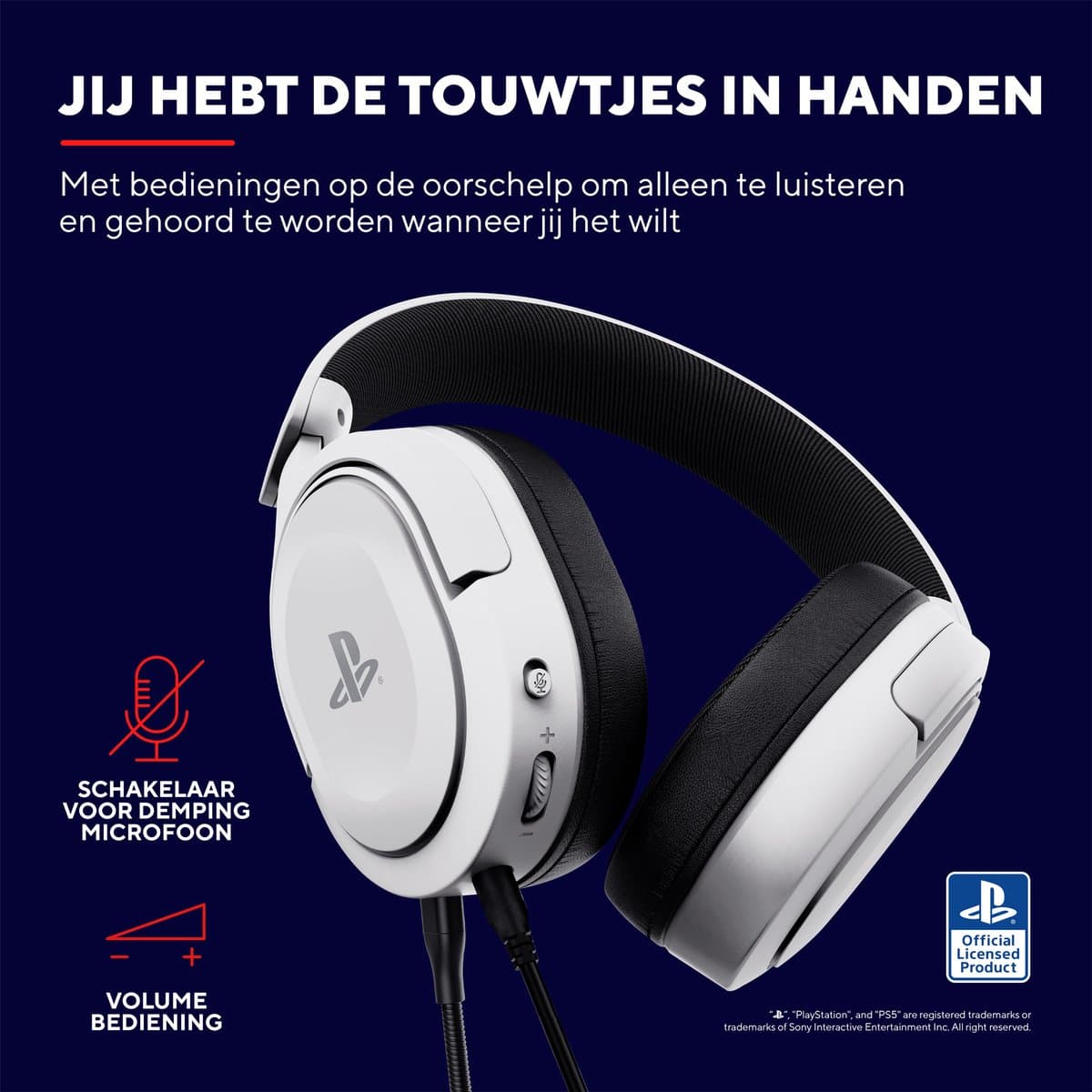 Trust GXT 498W Forta - Gaming Headset - Bedraad - Official Licensed voor PS5 - 50mm drivers - Over-ear - Wit thumbnail 7