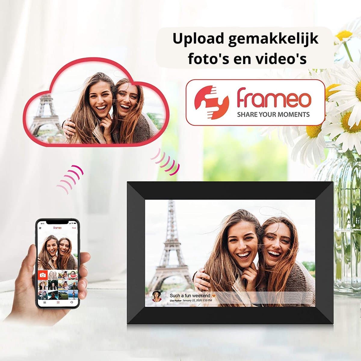 Digitale fotolijst met WiFi en Frameo App - 10.1 inch HD+ IPS Display - Fotokader met Touchscreen - 32GB - Zwart - Frameo digitale fotolijst - digitale fotokader - digitaal fotolijstje thumbnail 2