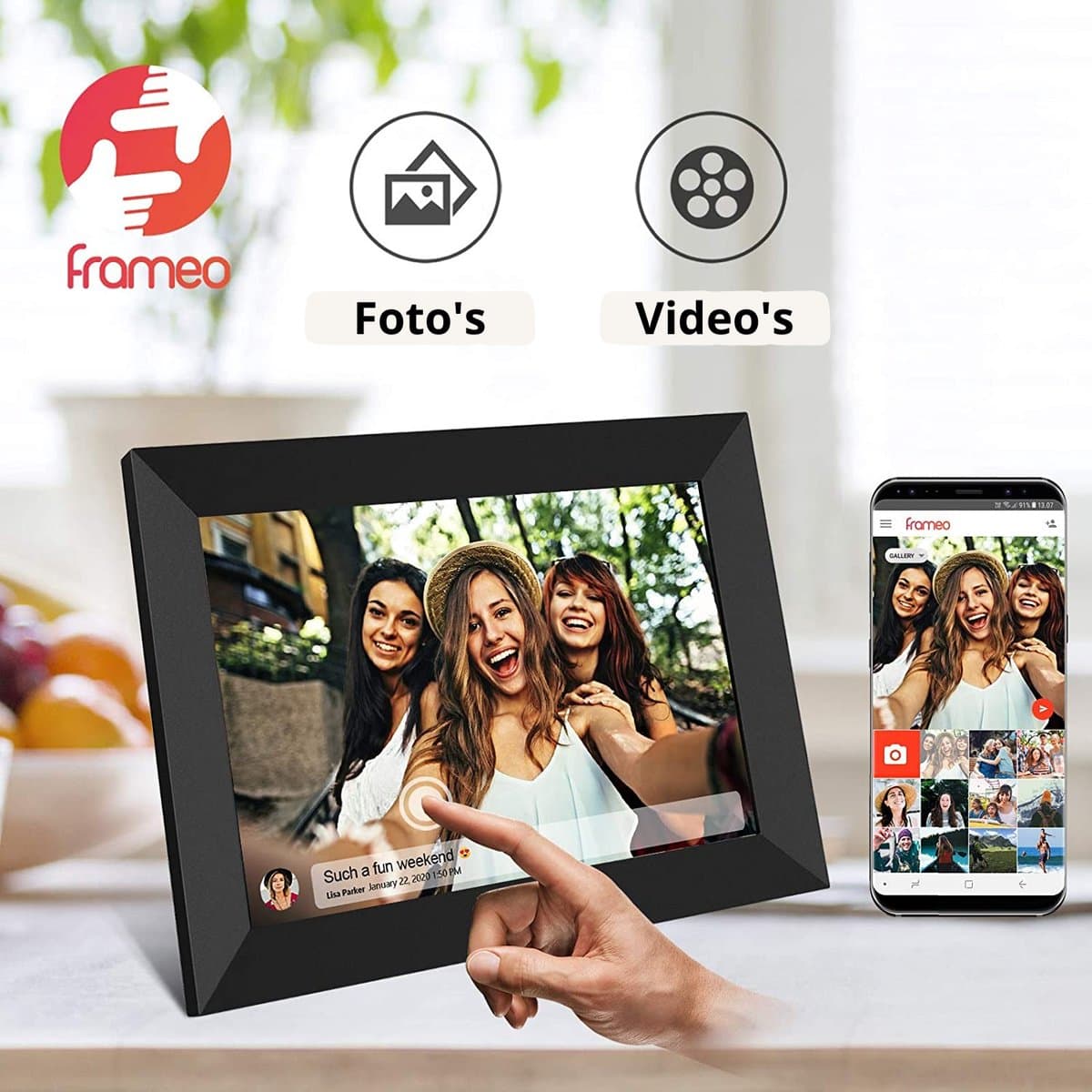 Digitale fotolijst met WiFi en Frameo App - 10.1 inch HD+ IPS Display - Fotokader met Touchscreen - 32GB - Zwart - Frameo digitale fotolijst - digitale fotokader - digitaal fotolijstje thumbnail 3