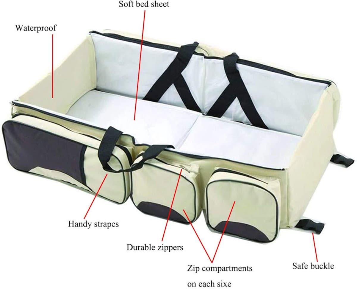 Baby bed - Luiertas - Reisbedje voor Babyâ??s en Kleuters - Opvouwbare Reiswieg - Reisbed met matras - Reistas - Creme thumbnail 2