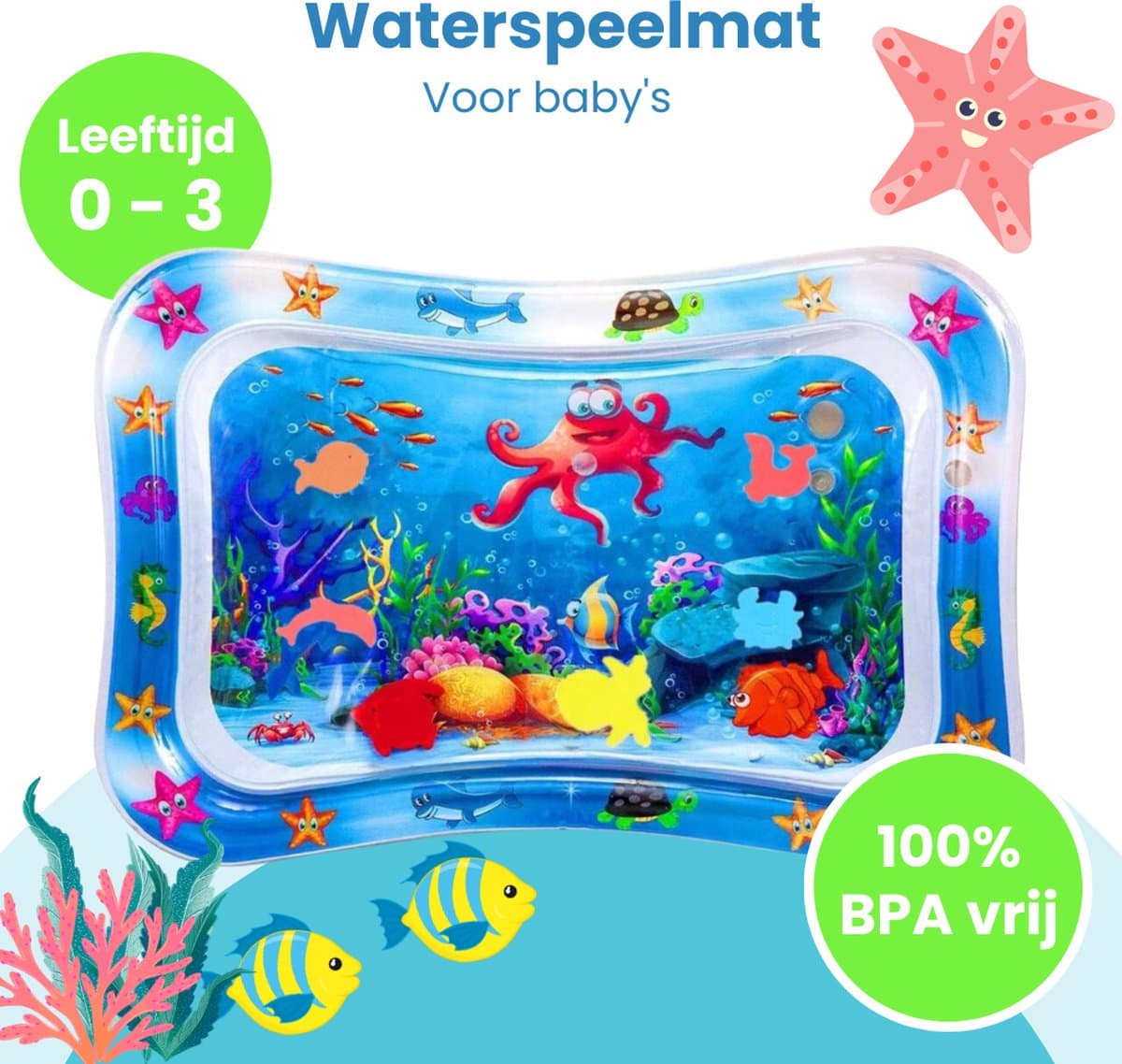 Waterspeelmat Met Figuurtjes | Waterspeelmat Baby | Watermat Baby | Origineel Kraamcadeau Voor Jongen En Meisje | Babyshower Cadeau | Blauw thumbnail 4