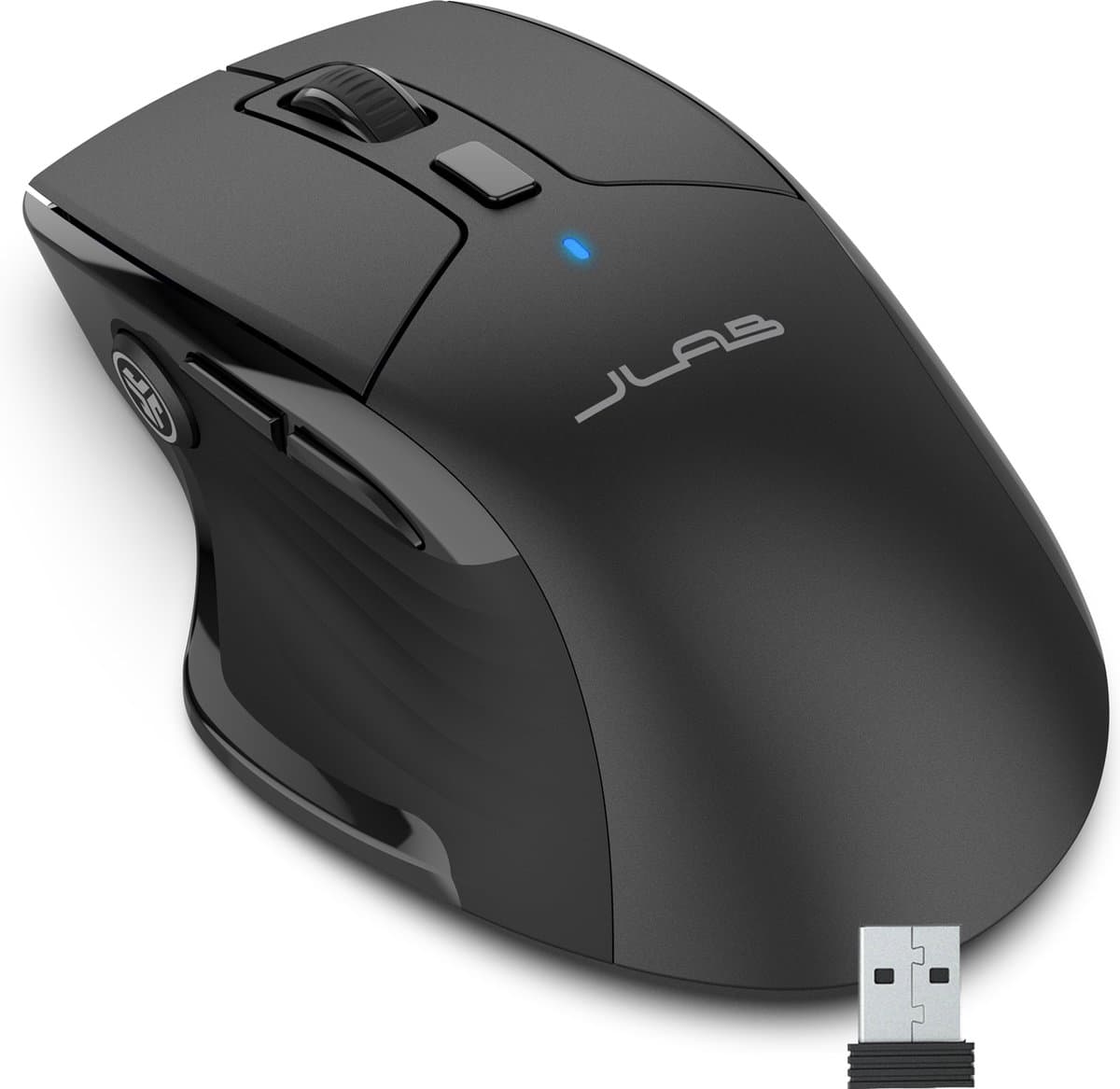 JLab JBuds Computermuis - Bluetooth Muis Draadloos - USB - 3 Devices - Stil – USB C Oplaadbaar - DPI 1200/1600/2000/2400 - Ergonomisch Design – Bluetooth of USB Draadloze Dongle – 4 Maanden Batterijduur