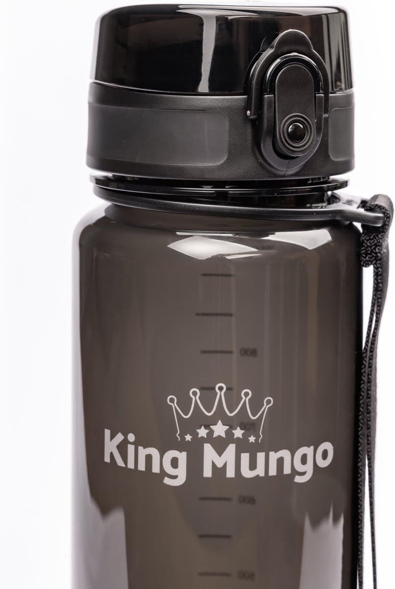 King Mungo Drinkfles 1 Liter voor Volwassenen - 100% Lekvrij & BPA-vrij Tritan - Vaatwasserbestendig - Waterfles & Sport Bidon Zonder Rietje - Transparant Zwart - 1000ml met Fruitfilter thumbnail 3
