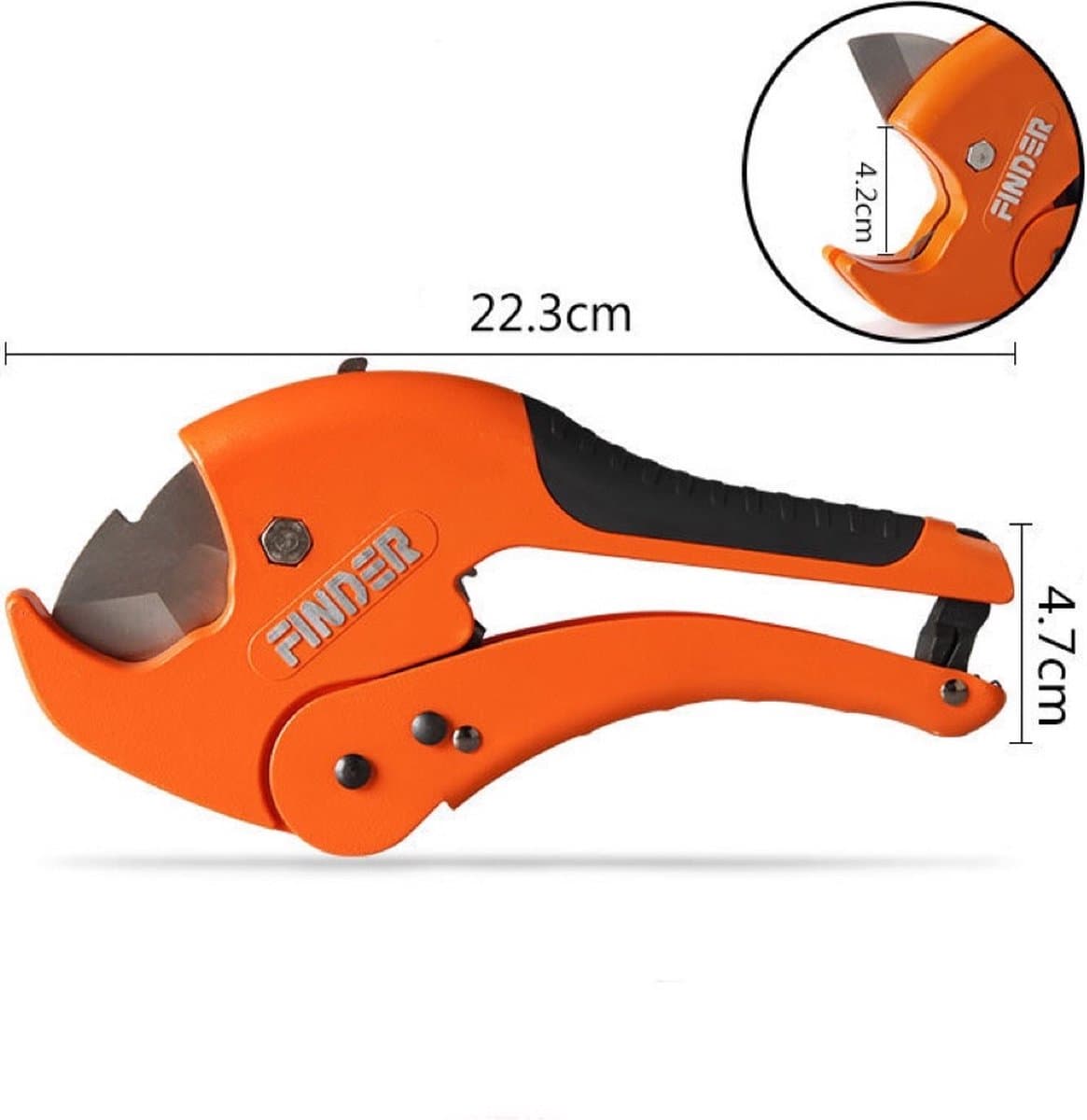 FINDER Buizenknipper - Pijpsnijder - PVC buizenknipper - Pijpknipper - Buizenschaar - Buizensnijder - Pijp snijden - Buizen snijden - Max. ø 4,2cm - Oranje/zwart thumbnail 2