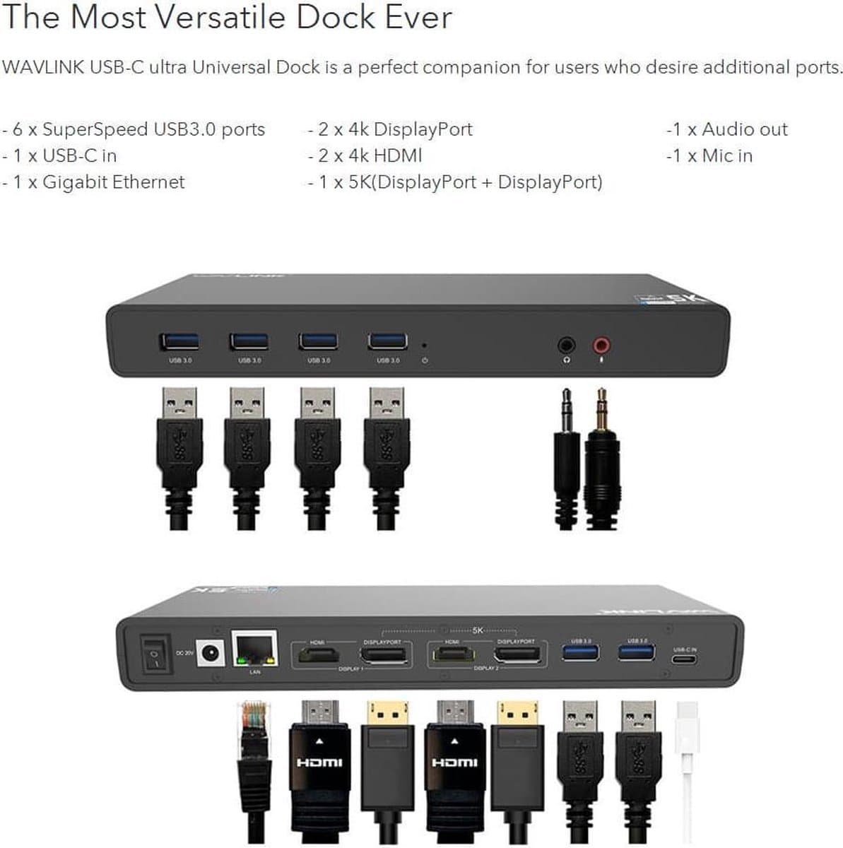 Wavlink USB-C Universal Docking Station met Dual 4K Display voor laptop of MacBook thumbnail 6