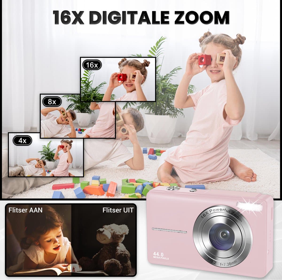 K&L KL-PRO-44-Z roze compactcamera met 32GB thumbnail 4