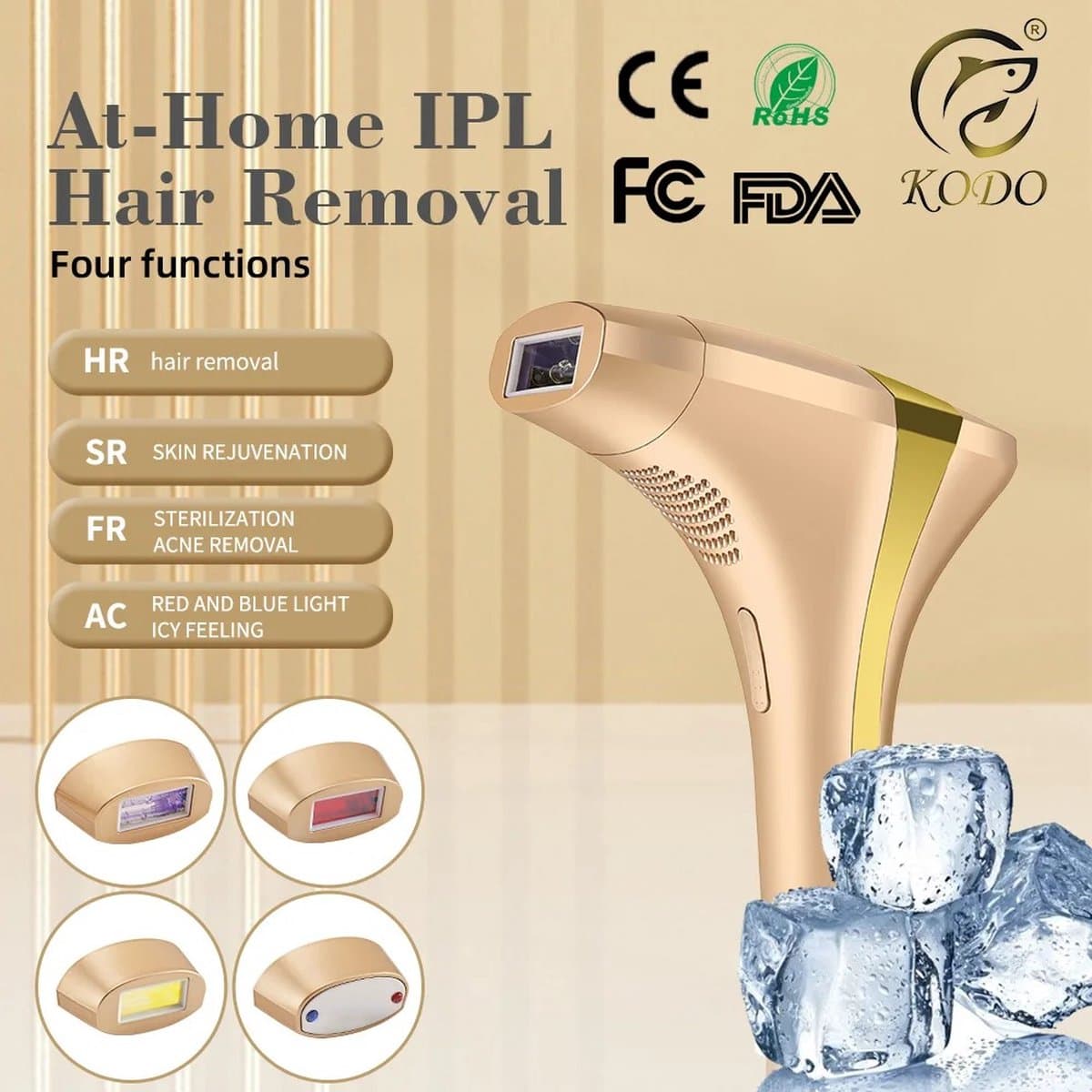 HFL Goods IPL Laserontharing - Epilator - Permanente Ontharing - Huidverbetering - Sterilisatie Bij Acne - Gekoelde Kop - Icy Feeling - Goudkleurig thumbnail 5