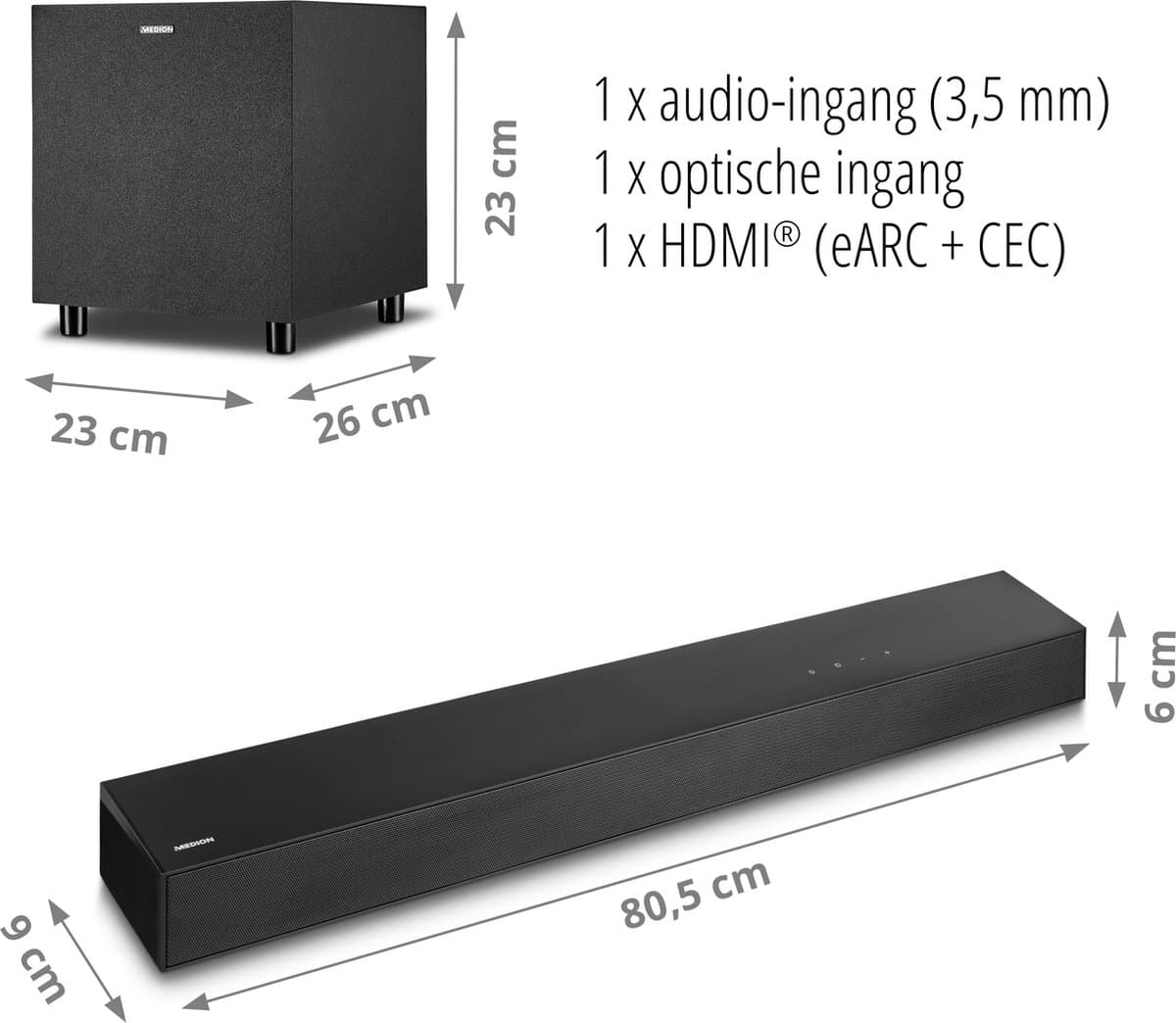 MEDION S61022 3.1 Dolby Atmos Soundbar met draadloze subwoofer (voor tv-apparaten, Bluetooth 5.3, HDMI eARC CEC, thumbnail 8