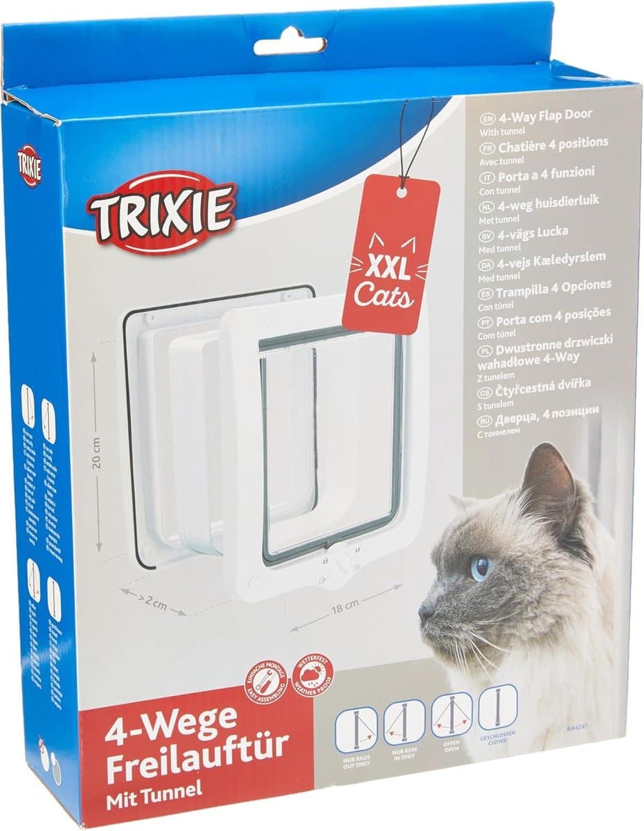 Kattenluik met microchip waterdicht geluidsarm groot 4-weg vrijloopdeur XXL met tunnel 24 x 28 x 2 cm wit - 44241 Kattenluik met microchip thumbnail 4