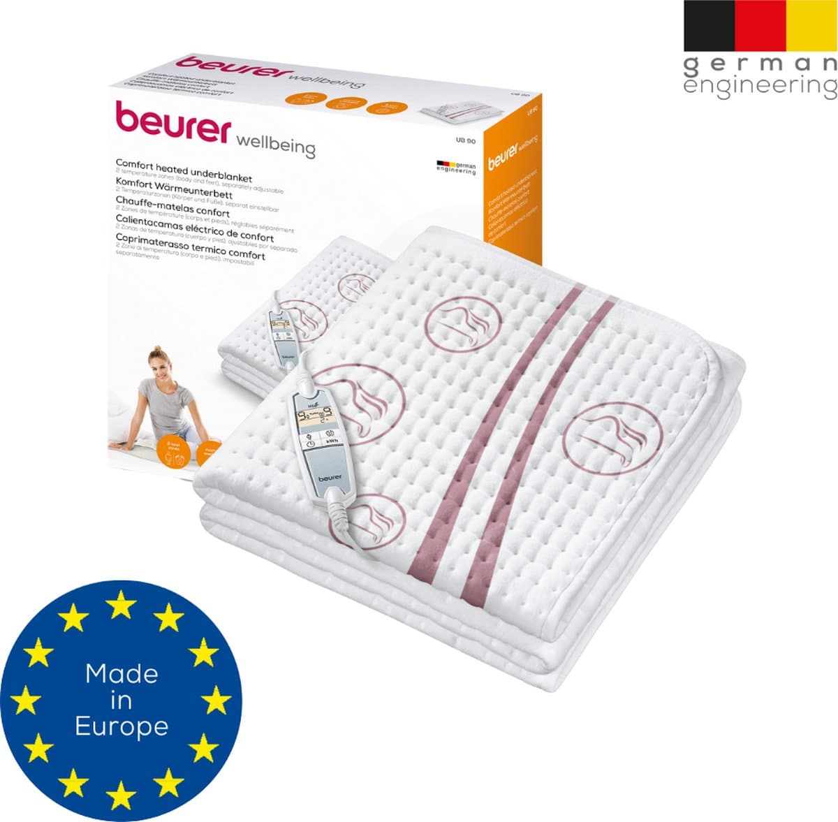 Beurer Elektrische onderdeken 1 persoons - Elektrische deken 150x80cm - 2 Warmtezones - BSS (Beurer Safety System) - ECO Control - Fleece/Katoen - Wit thumbnail 7
