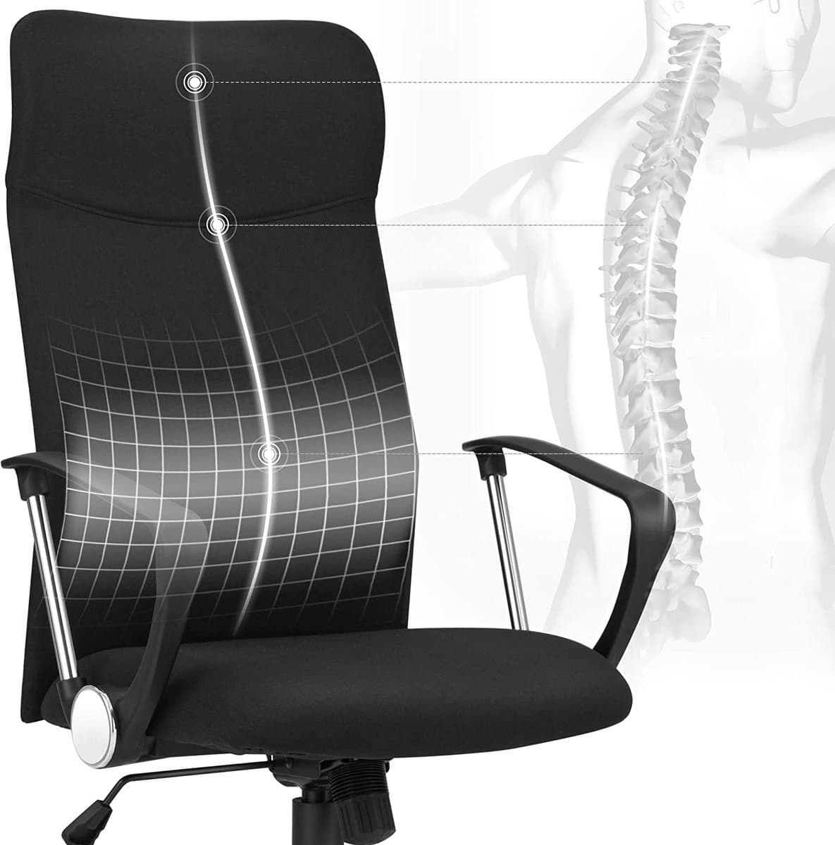 SONGMICS Bureaustoel - ergonomische vergaderstoel - draaibare zitting - gewatteerde zitting - in hoogte verstelbaar en kantelbaar - draagvermogen 120 kg - zwart thumbnail 5