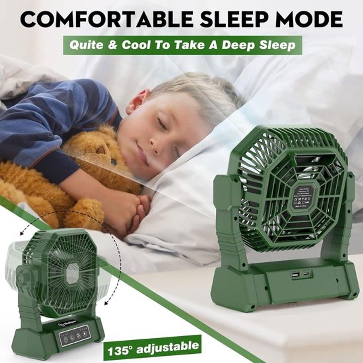 Solvix tafel ventilator geluidloos - Draagbare Tentventilator - Oplaadbaar - LED Lamp met Afstandsbediening - 4 Windsnelheden - Voor Buitenactiviteiten thumbnail 3