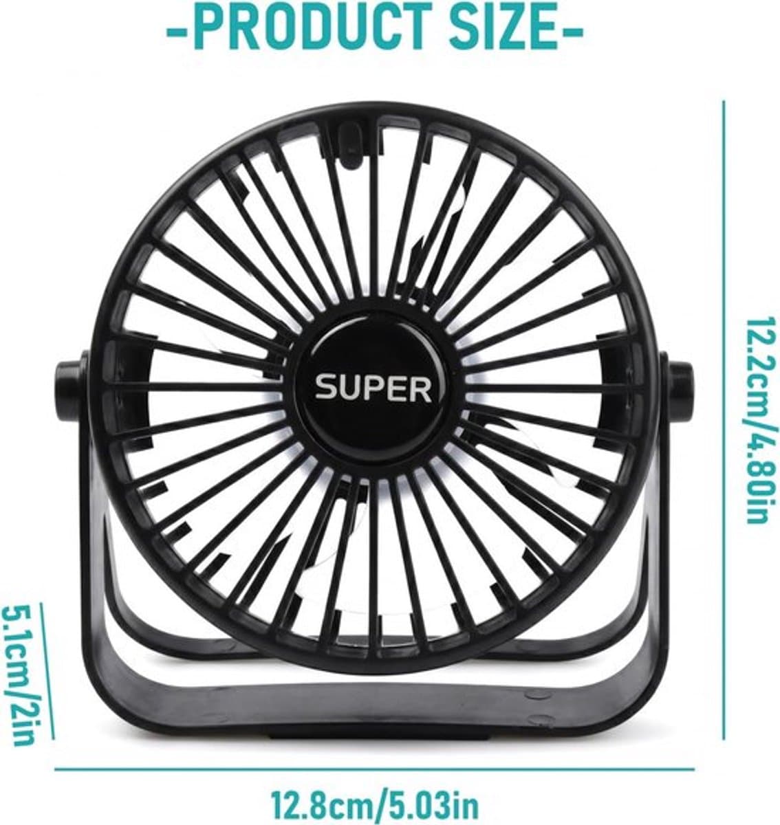 Solvix tafel ventilator geluidloos - USB Tafelventilator - Zwarte Mini Ventilator - 3 Snelheden - 360° Draaibaar - Voor Thuis, Kantoor en Camping thumbnail 2