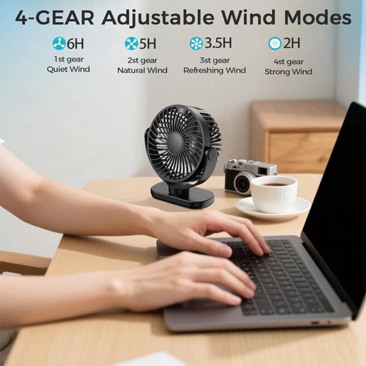 Solvix tafel ventilator geluidloos - Bureauventilator - USB - 4 Snelheden - LED Display - Voor Thuis en Kantoor thumbnail 2