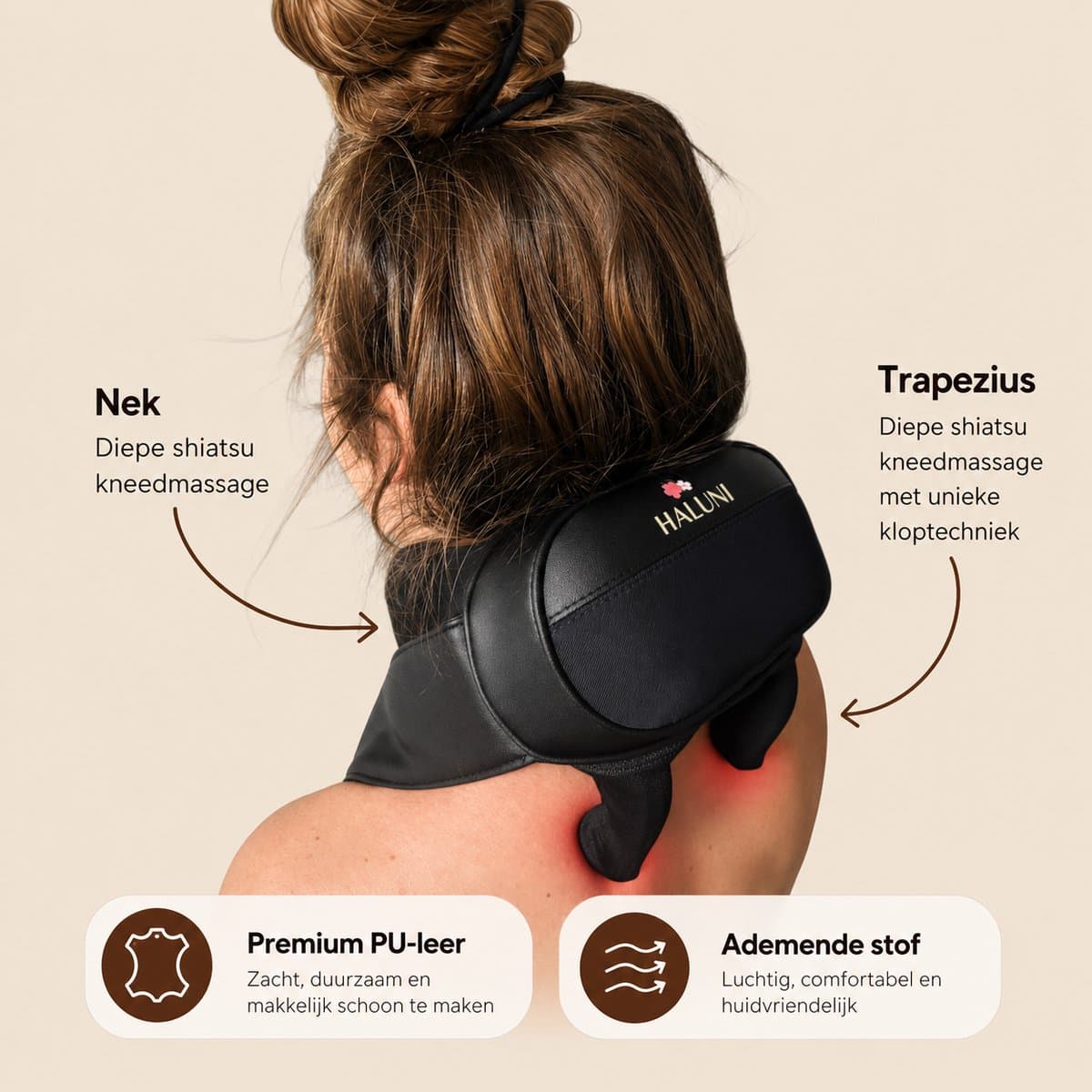 HALUNI® Serenity Neck Pro – Nekmassage Apparaat Draadloos met Warmte – Shiatsu Massage Nek & Schouders – Handsfree Spanning Verlichting thumbnail 5