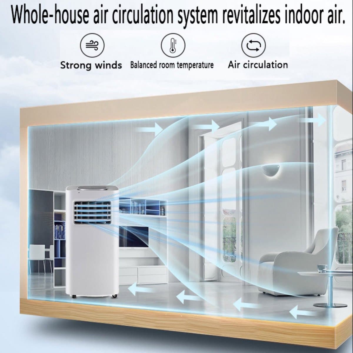 Mobiele airco - Draagbare airconditioner - 7000 BTU - koelt tot 28 vierkante meter - slimme airco met afstandsbediening - 3-in-1 koel- ontvochtigings- en ventilatorfunctie - 24-uurs timer en 120° zwenkfunctie thumbnail 4