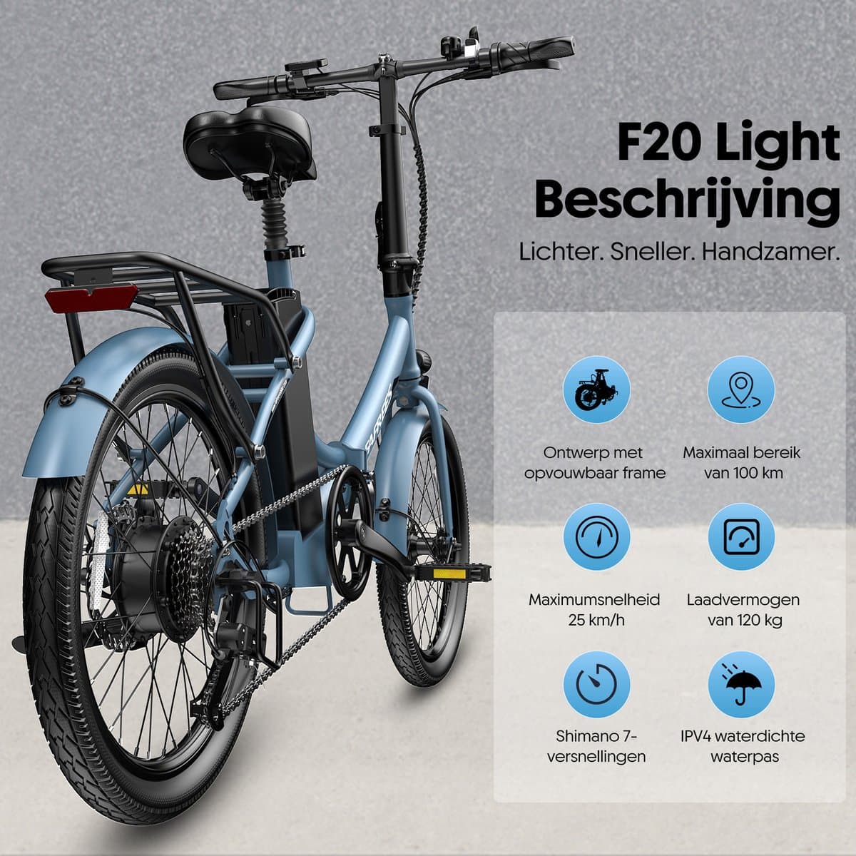 Fafrees F20 Light Elektrische Vouwfiets - 20 Inch City E-bike - 36V 20Ah Batterij - Tot 100km Bereik - Shimano 7-Versnellingen - Schijfremmen - Opvouwbaar - werkverkeer thumbnail 6