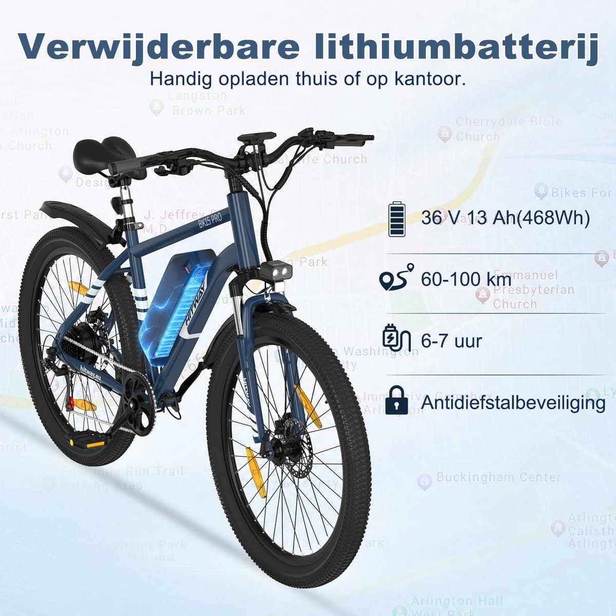 Hitway BK15 Pro - elektrische fiets 250W motor, 60-100km bereik thumbnail 6
