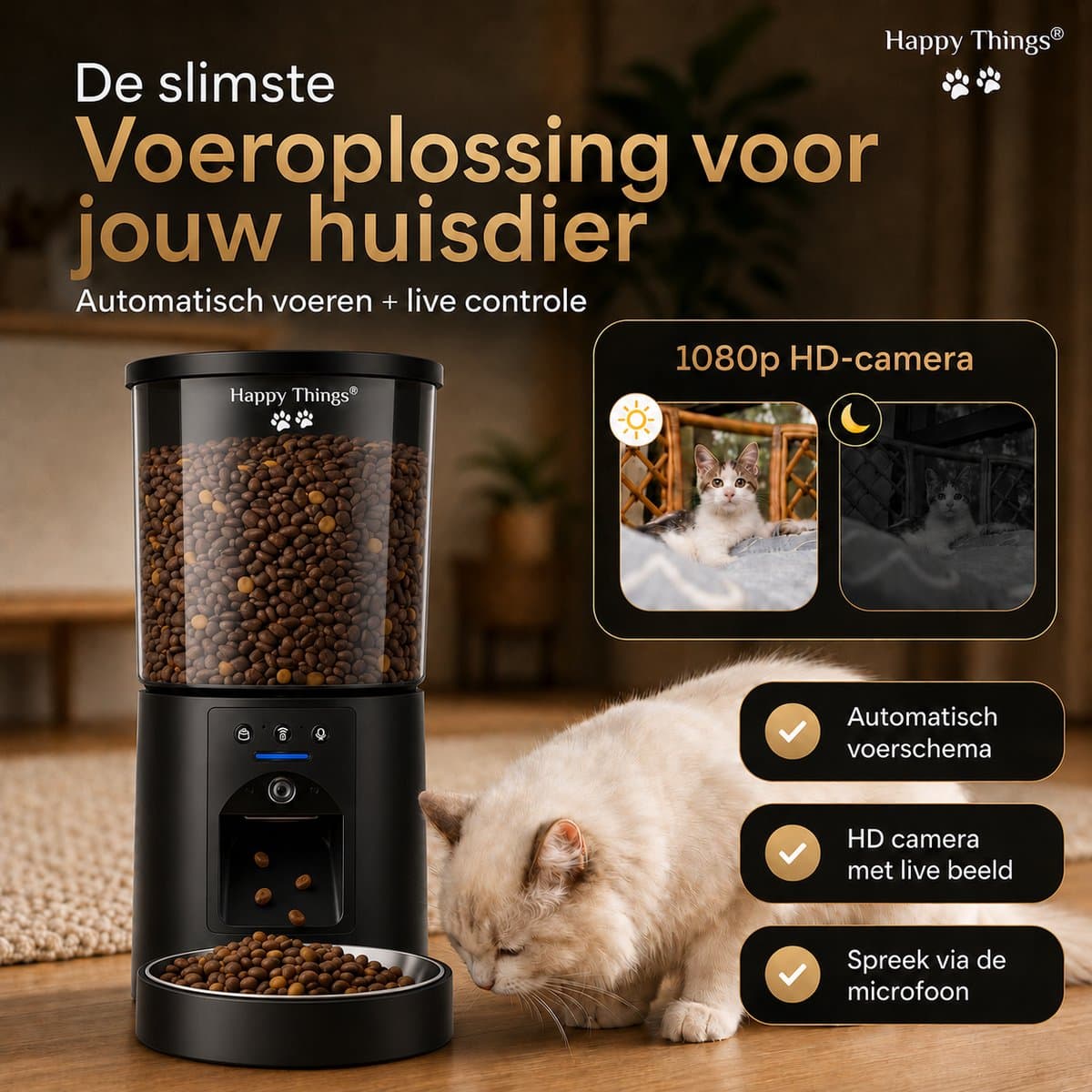 Happy Happy Things® Voerbak met Camera - 4L RVS thumbnail 3