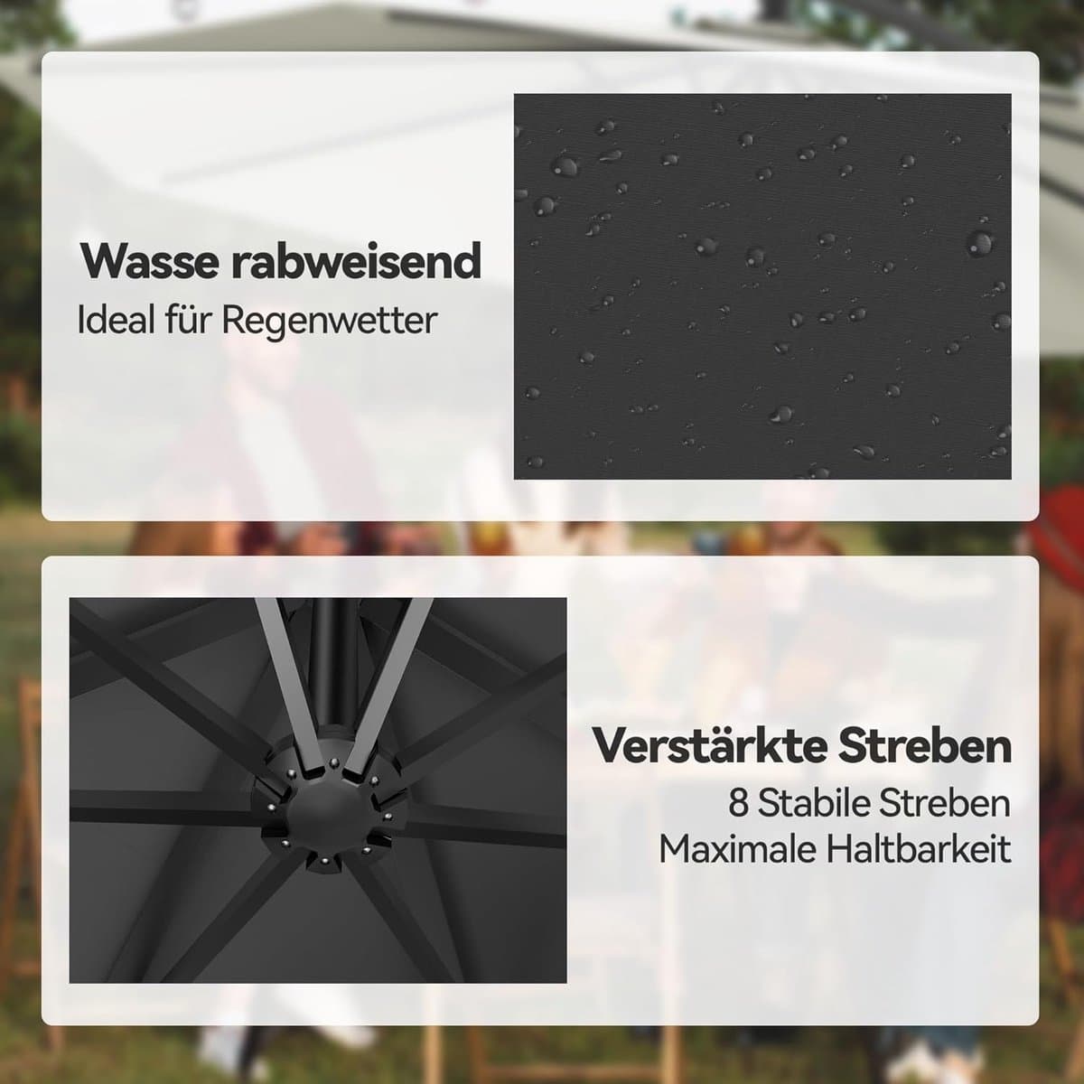 Zweefparasol 300 cm met Zwengel & Kruisvoet – UV-Bescherming – Vrijhangende Tuinparasol voor Terras, Balkon & Tuin – Donker grijs thumbnail 4