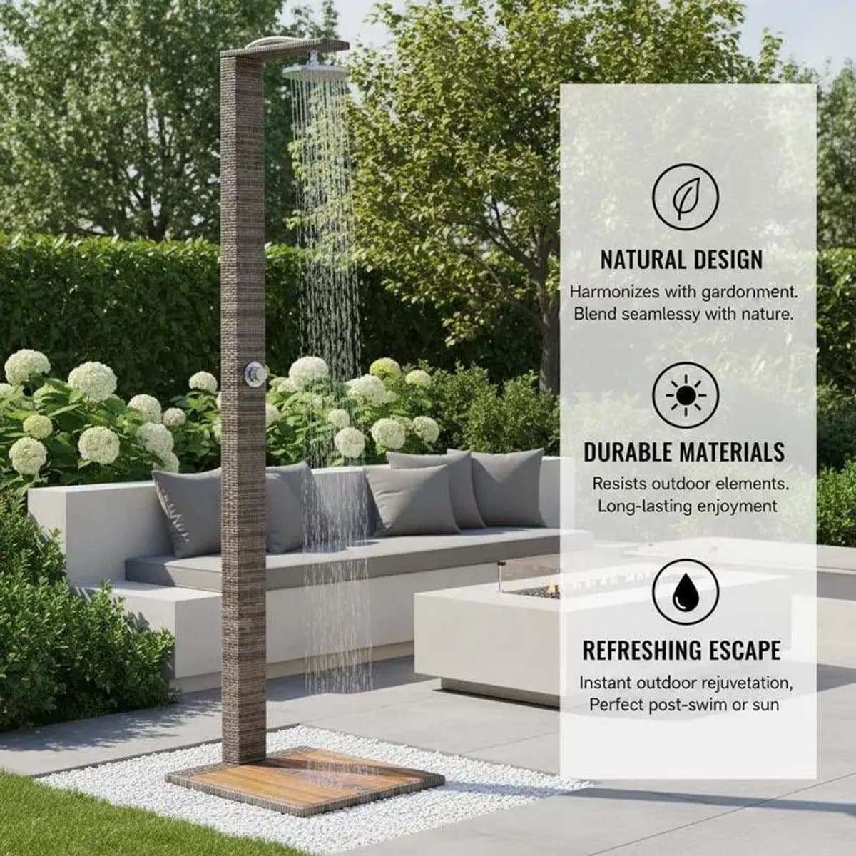 HOB Buitendouche - Tuindouche - Doucheset - Campingdouche - Weerbestendig Polyrotan - Acaciahouten Basis - Vrijstaand Design 224cm thumbnail 3