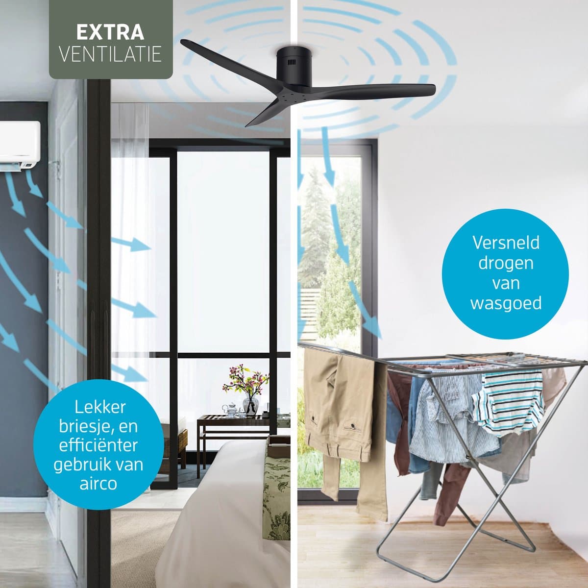Varin® Smart Plafondventilator - Zwart - Tuya Wifi - Lange bladen - Ø 132cm - 6 snelheden - Super stil 20dB - Met afstandsbediening en gratis app - Ventilatorkachel - Ventilatoren plafond - Plafondventilator - Plafond ventilator slaapkamer thumbnail 3