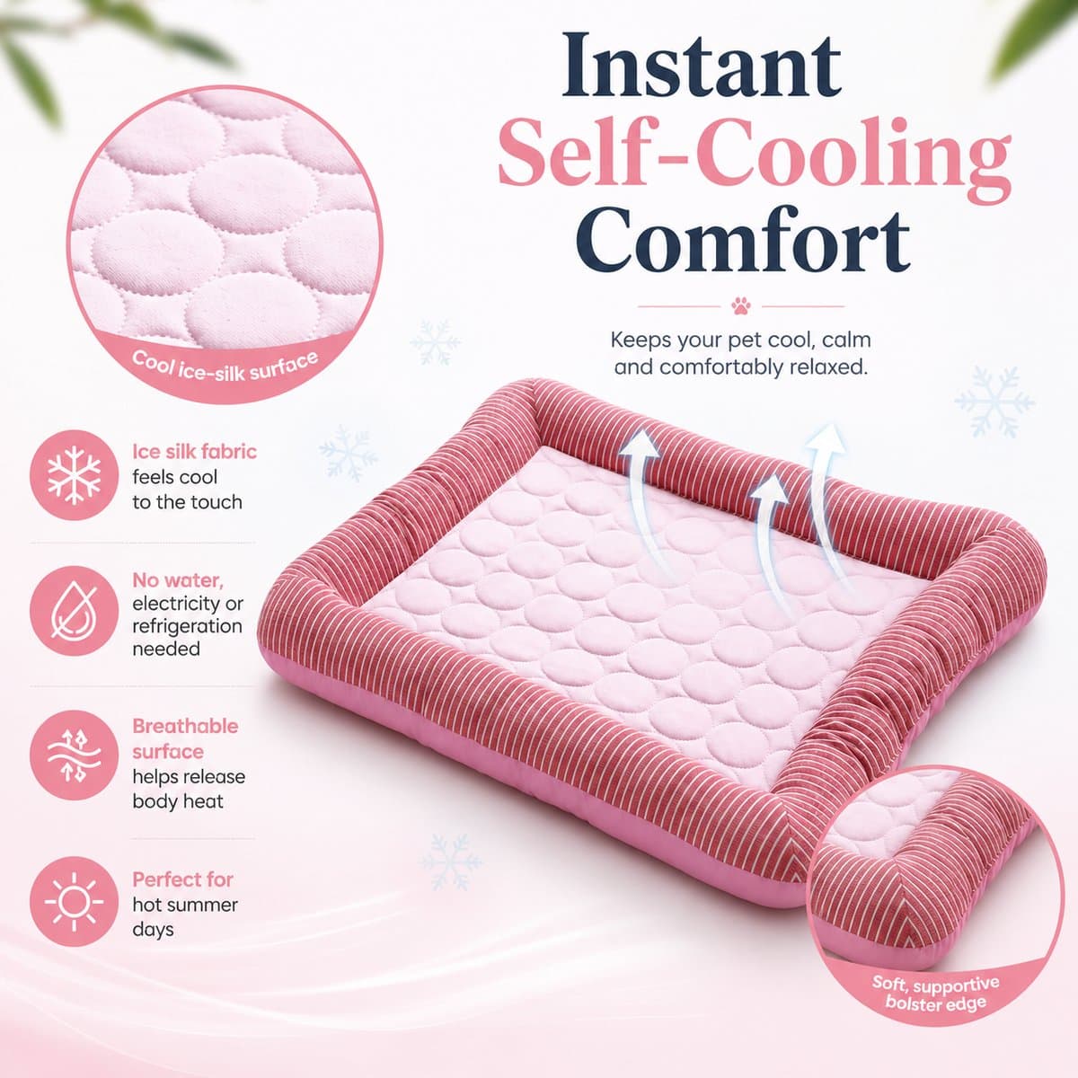 Zelfkoelende Koelmat Hond - M-55*45cm-Comfortabel Koelkussen en Ademende Ijszijde Hondenmand - Wasbare Koeldeken voor Honden en Katten - Roze thumbnail 3