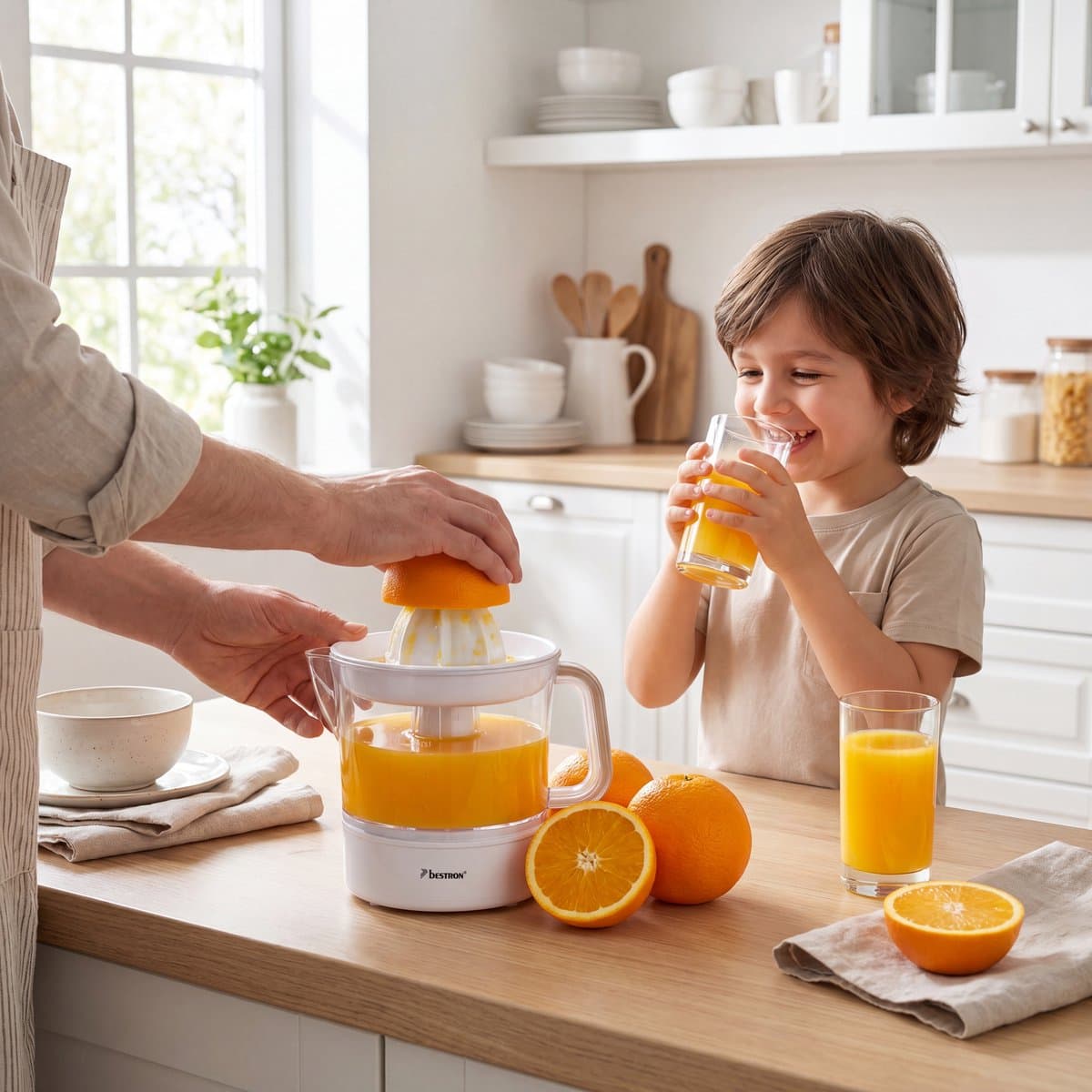 Bestron Citruspers Elektrisch - ACJ350NH - 40W - Incl. 2 perskegels, aromadeksel, sap reservoir - 0,7 Liter - Wit - 5 jaar garantie thumbnail 4