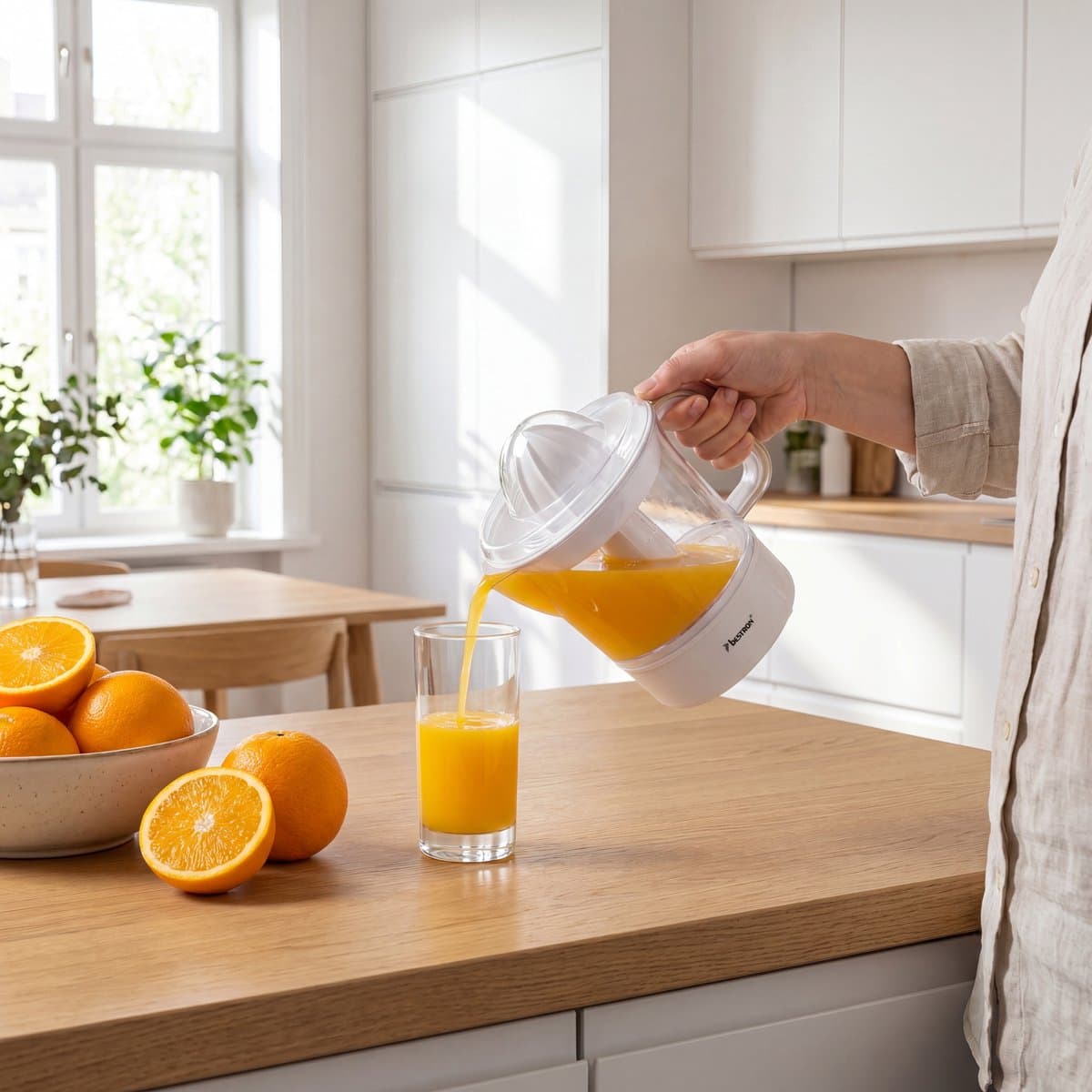 Bestron Citruspers Elektrisch - ACJ350NH - 40W - Incl. 2 perskegels, aromadeksel, sap reservoir - 0,7 Liter - Wit - 5 jaar garantie thumbnail 6