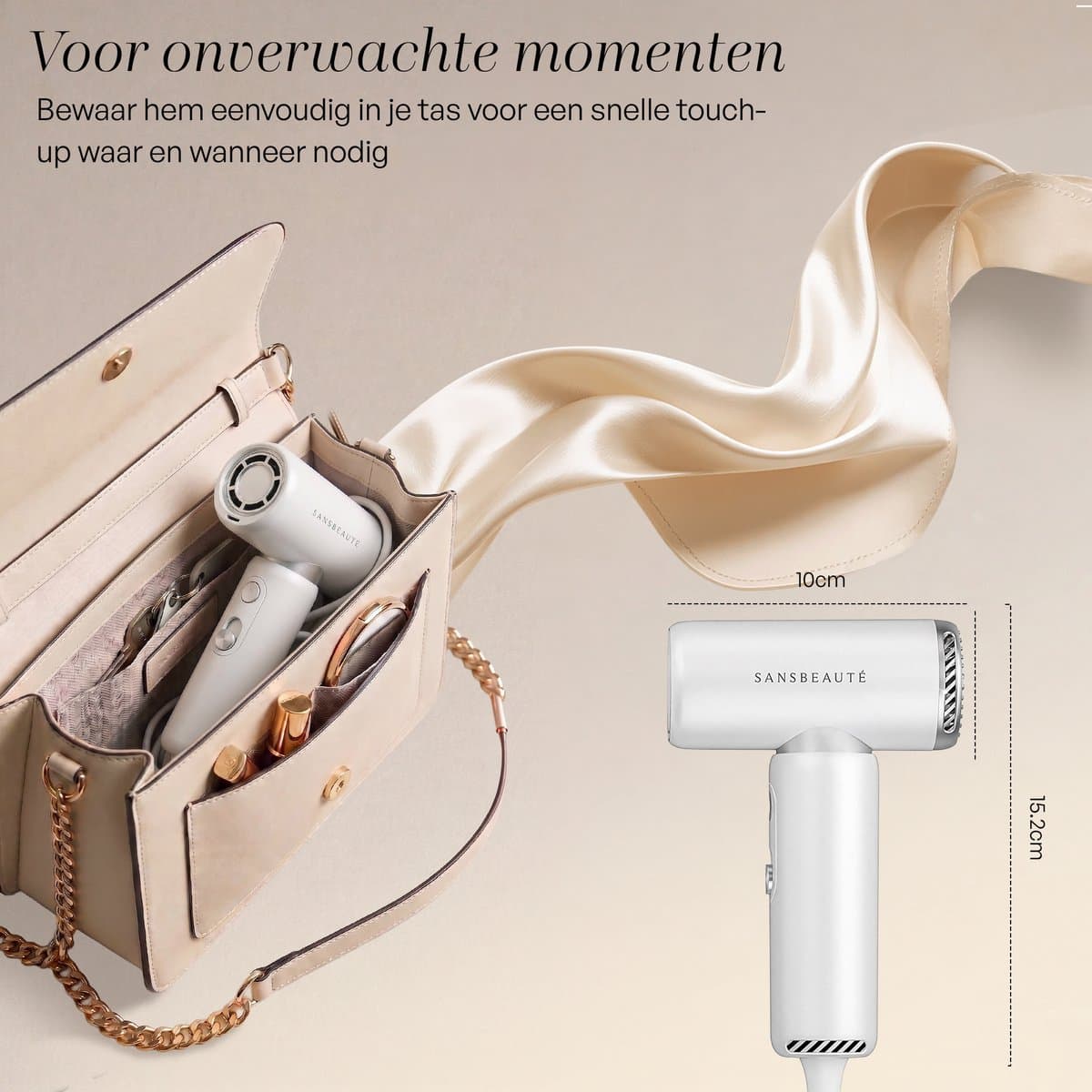 Sansbeauté® Föhn met Diffuser - EssentiaPRO Mini - Reisföhn met Opzetstukken - Reishaardroger - 110.000RPM - Sèche Cheveux - Ionische Haardroger met Borstel - Haarföhn met Defuser - Blow Dryer - Kappersfohn - 1300W - 220-240V thumbnail 8